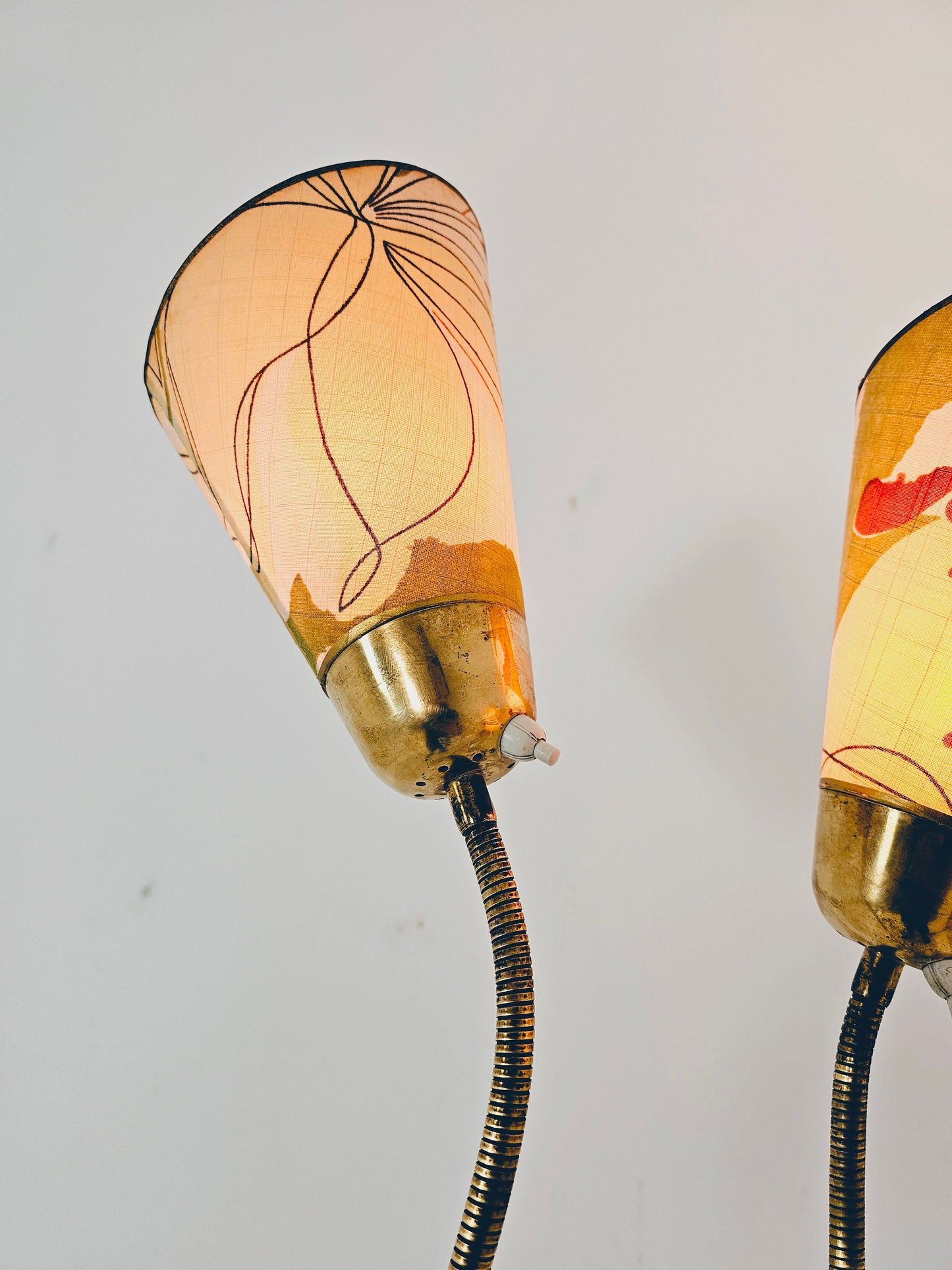 German Modern three flex arms brass floor lamp, tütenlampe, 1950s