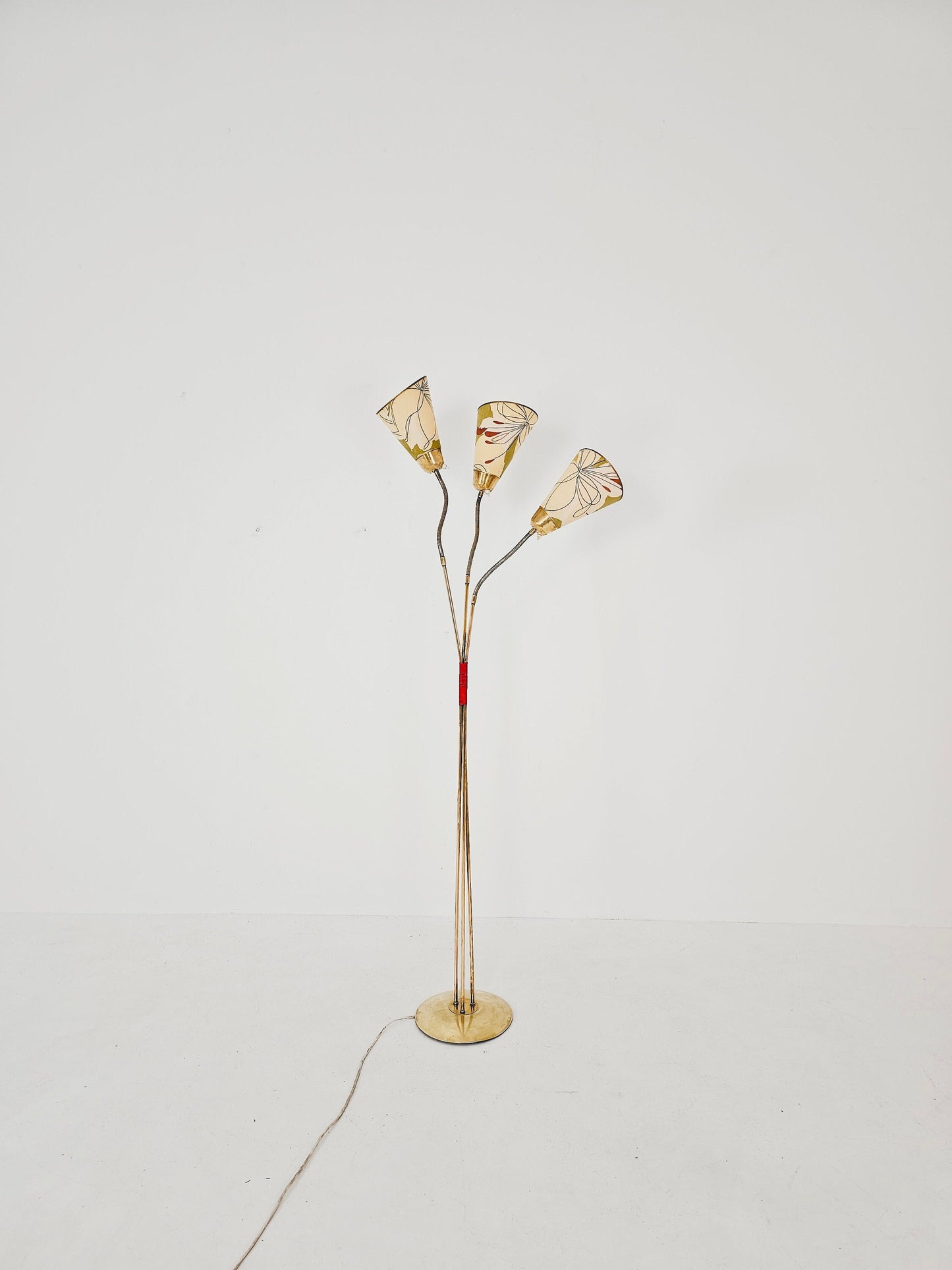 German Modern three flex arms brass floor lamp, tütenlampe, 1950s