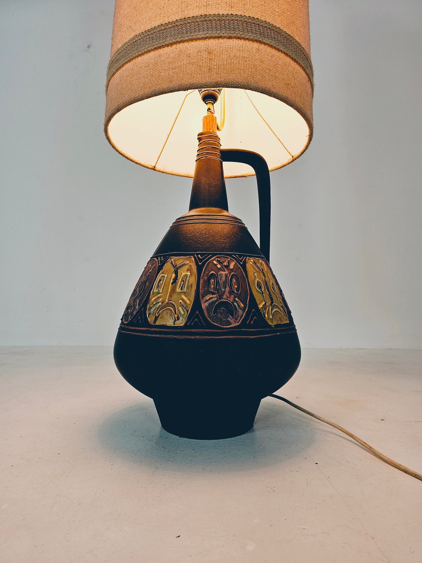 Rare German floor ceramic lamp By Hanns Welling for Cermanno, 1959