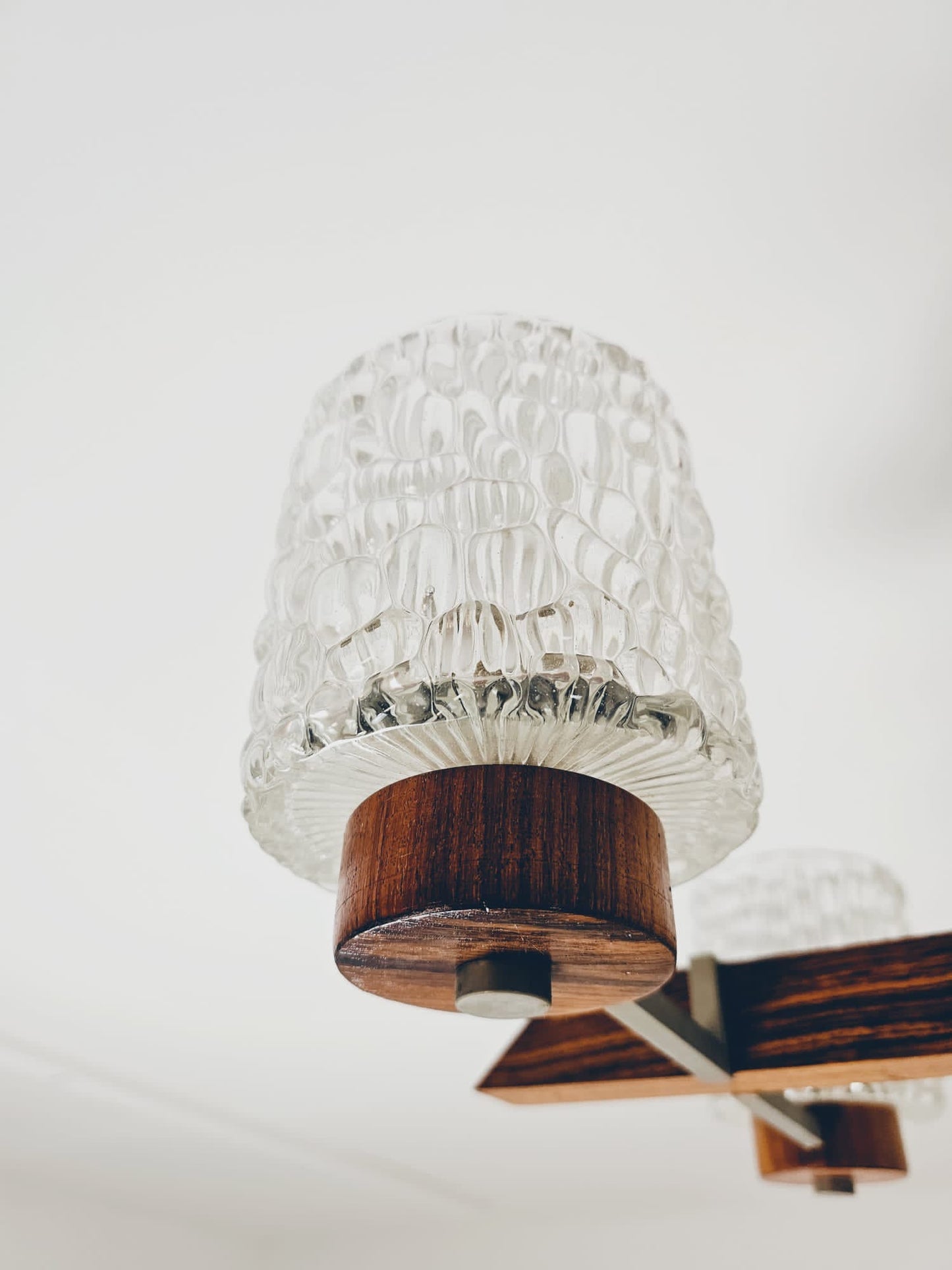 Vintage Scandinavian metal, rosewood & glass pendant lamp, 1960s