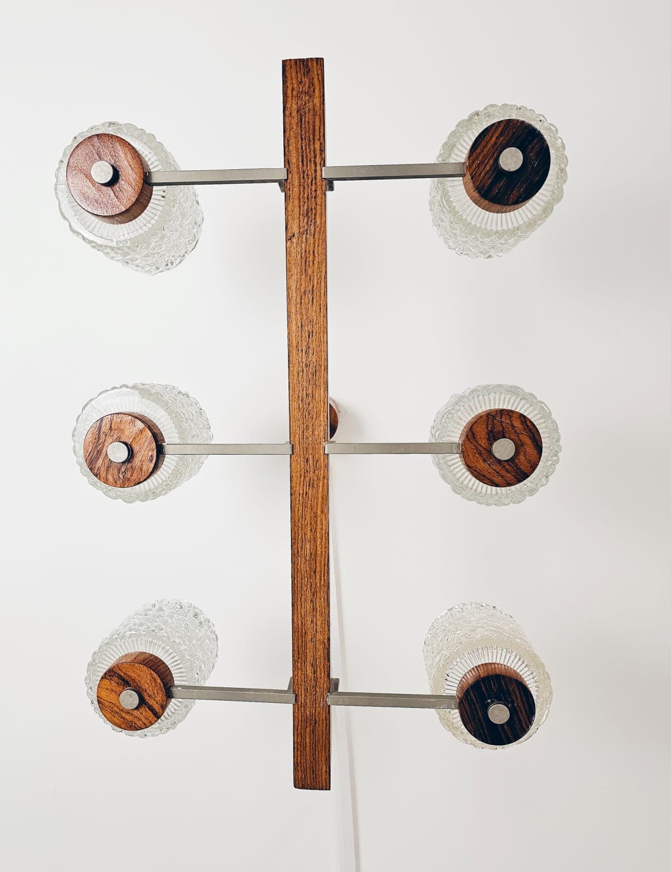 Vintage Scandinavian metal, rosewood & glass pendant lamp, 1960s