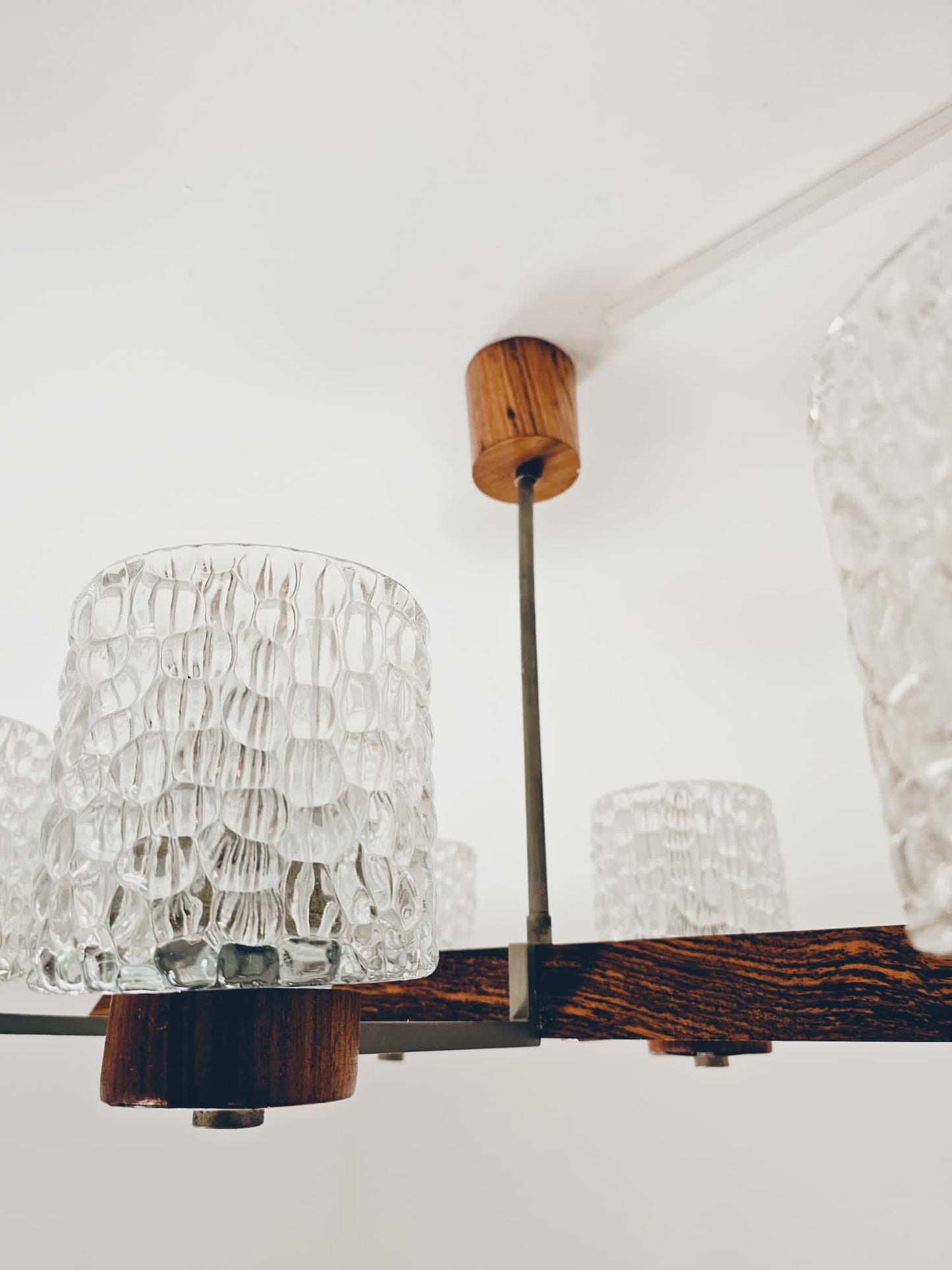 Vintage Scandinavian metal, rosewood & glass pendant lamp, 1960s