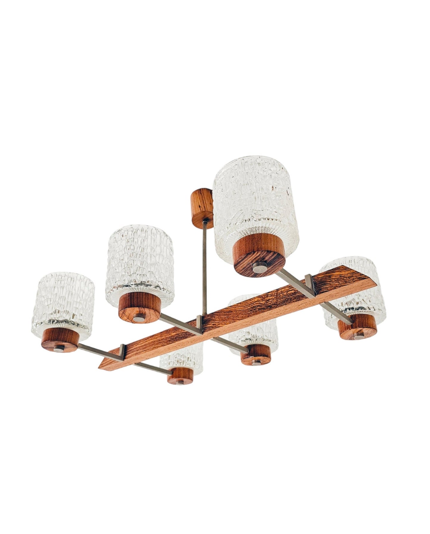 Vintage Scandinavian metal, rosewood & glass pendant lamp, 1960s