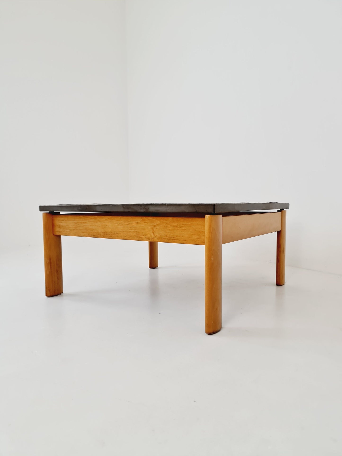 Danish solid oak and stone coffee table, 1960s