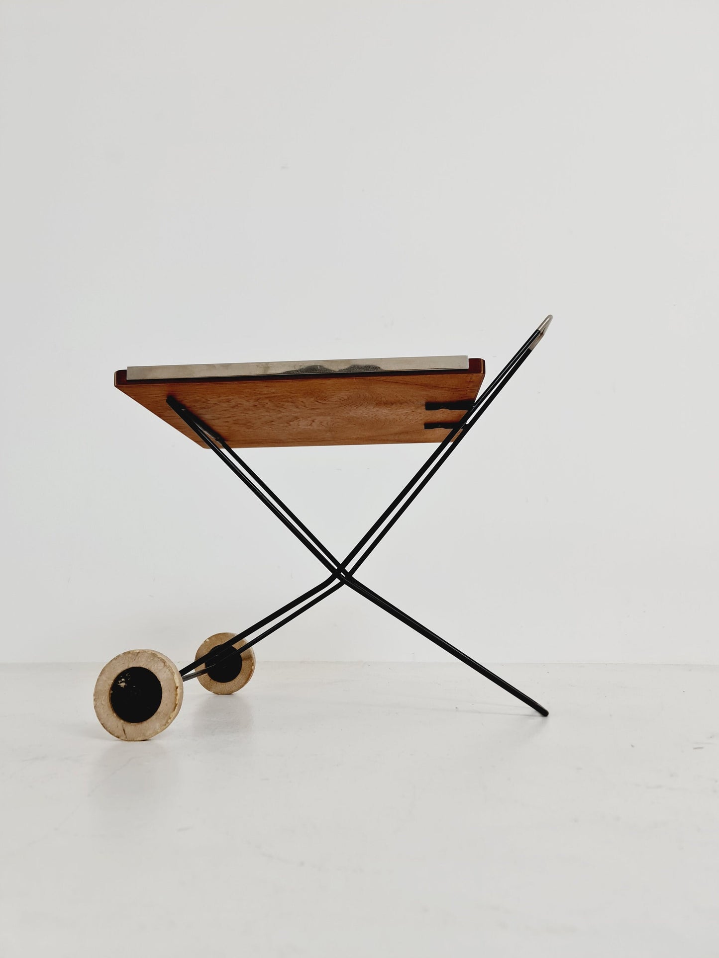 Vintage German mid century small trolley/ side table in teak & metal, 1960s