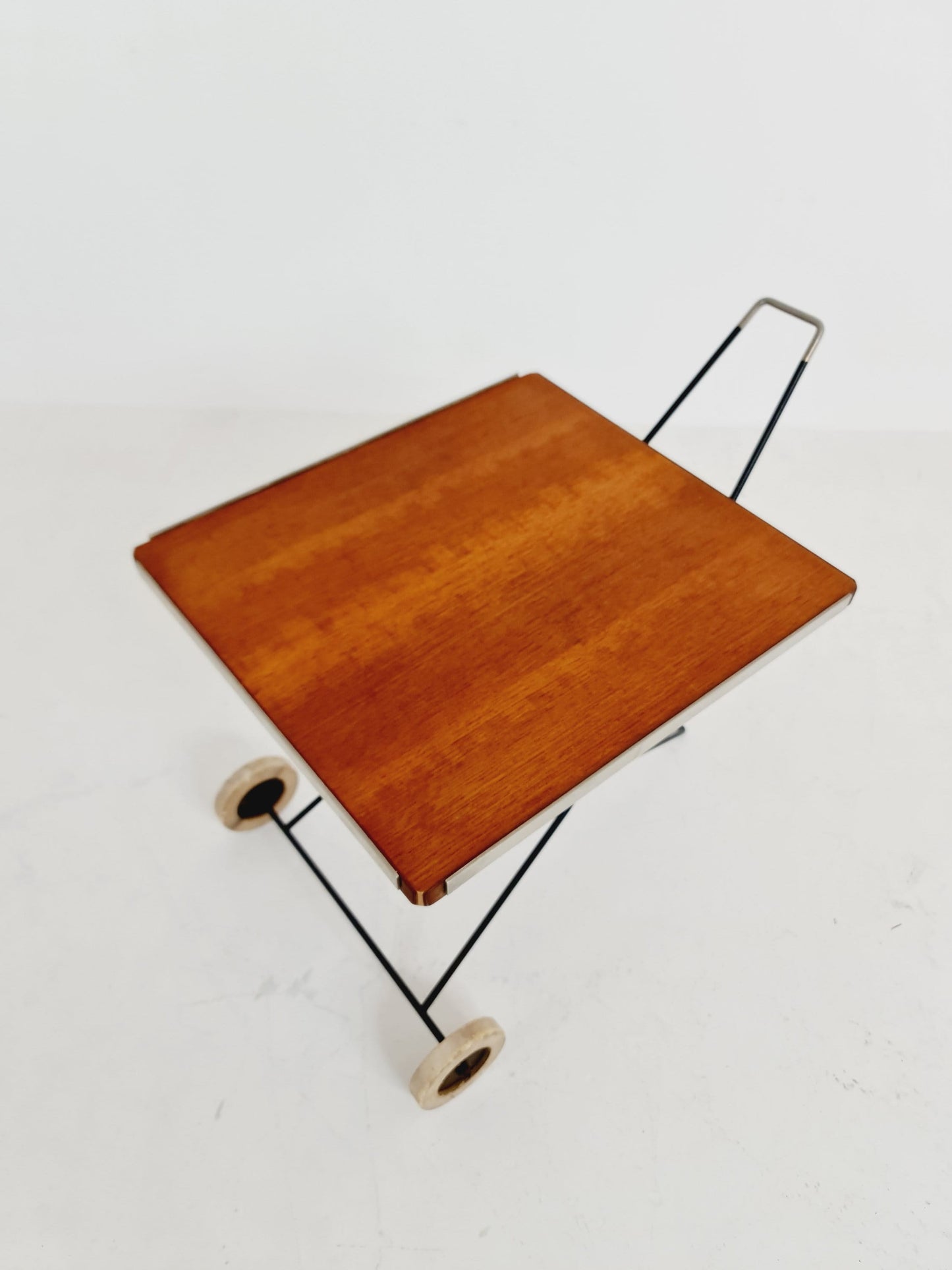 Vintage German mid century small trolley/ side table in teak & metal, 1960s