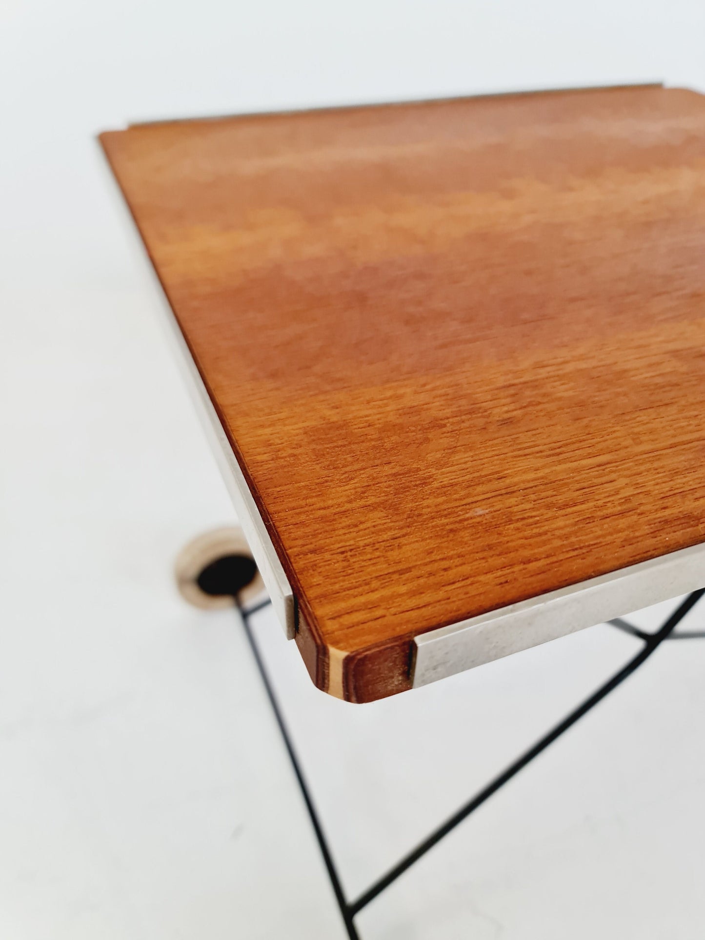 Vintage German mid century small trolley/ side table in teak & metal, 1960s