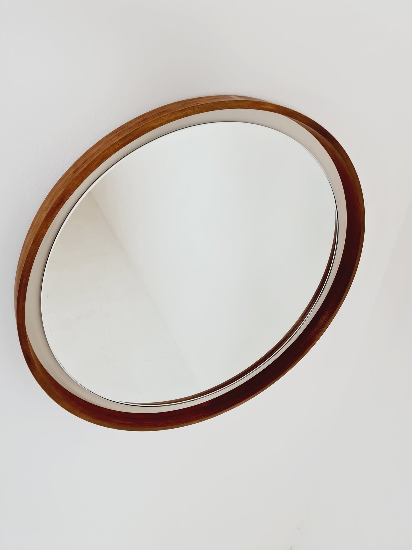 Mid Century round teak mirror from the 60s