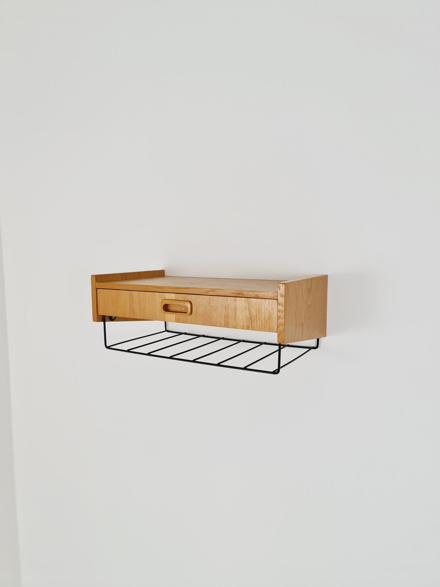 Swedish teak hanging telephone table shelf/ bedside table/ nightstand from the 60s