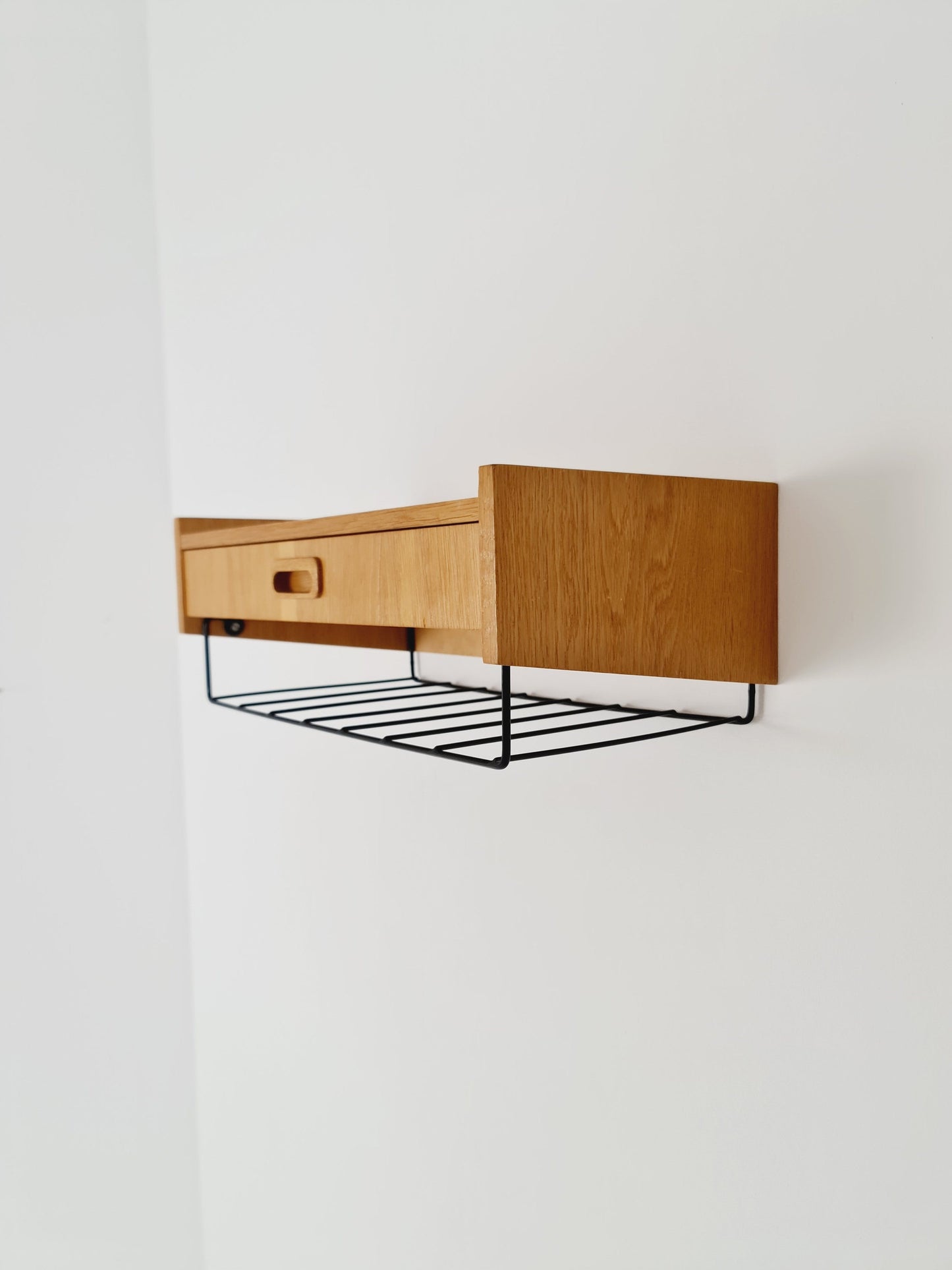 Swedish teak hanging telephone table shelf/ bedside table/ nightstand from the 60s
