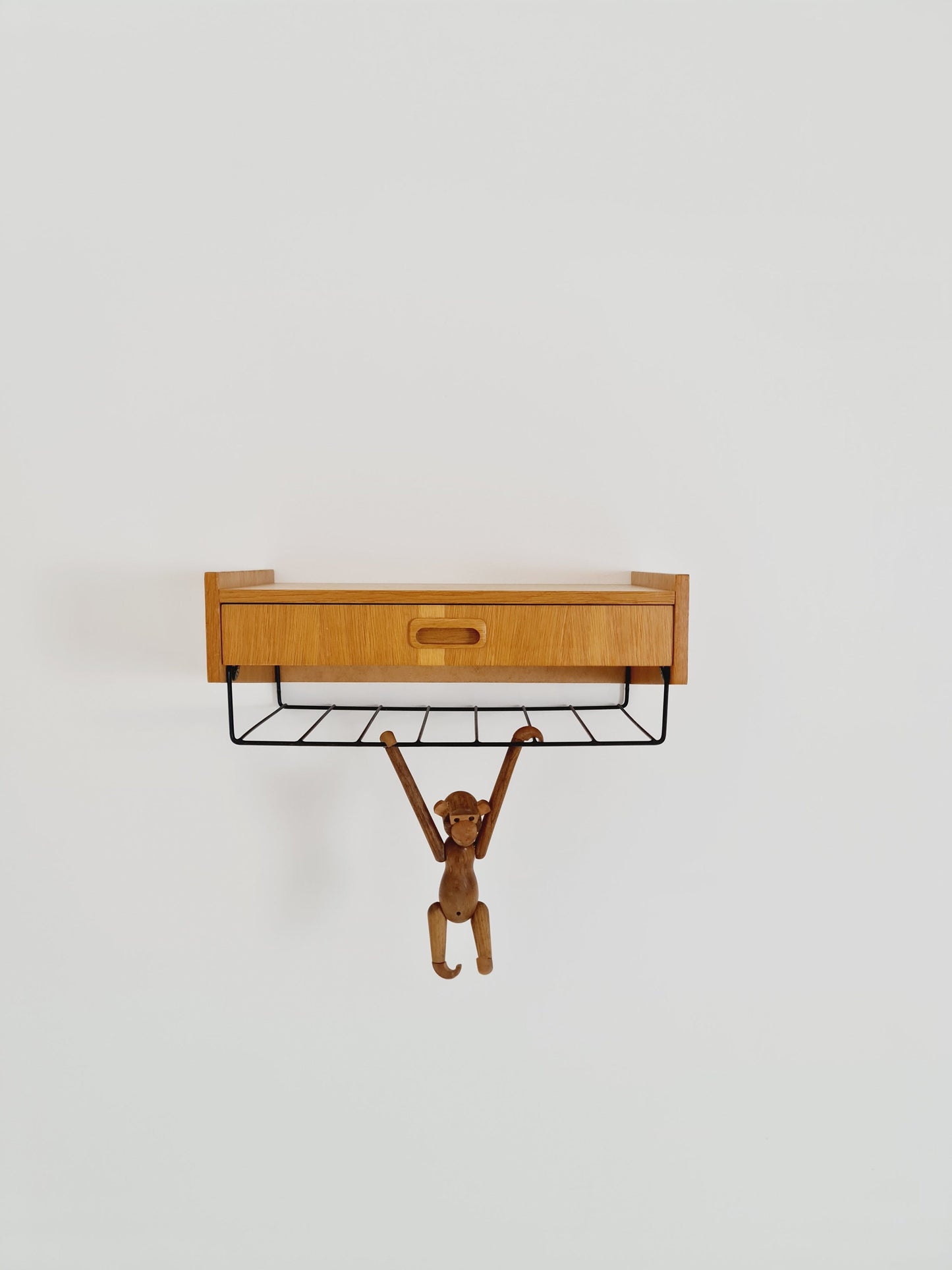 Swedish teak hanging telephone table shelf/ bedside table/ nightstand from the 60s