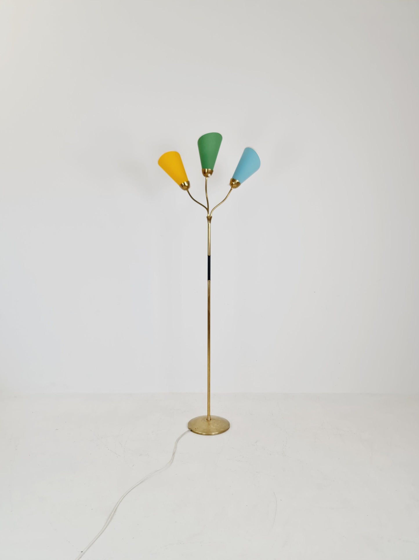 German Modern three flex arms brass floor lamp, tütenlampe, 1950s