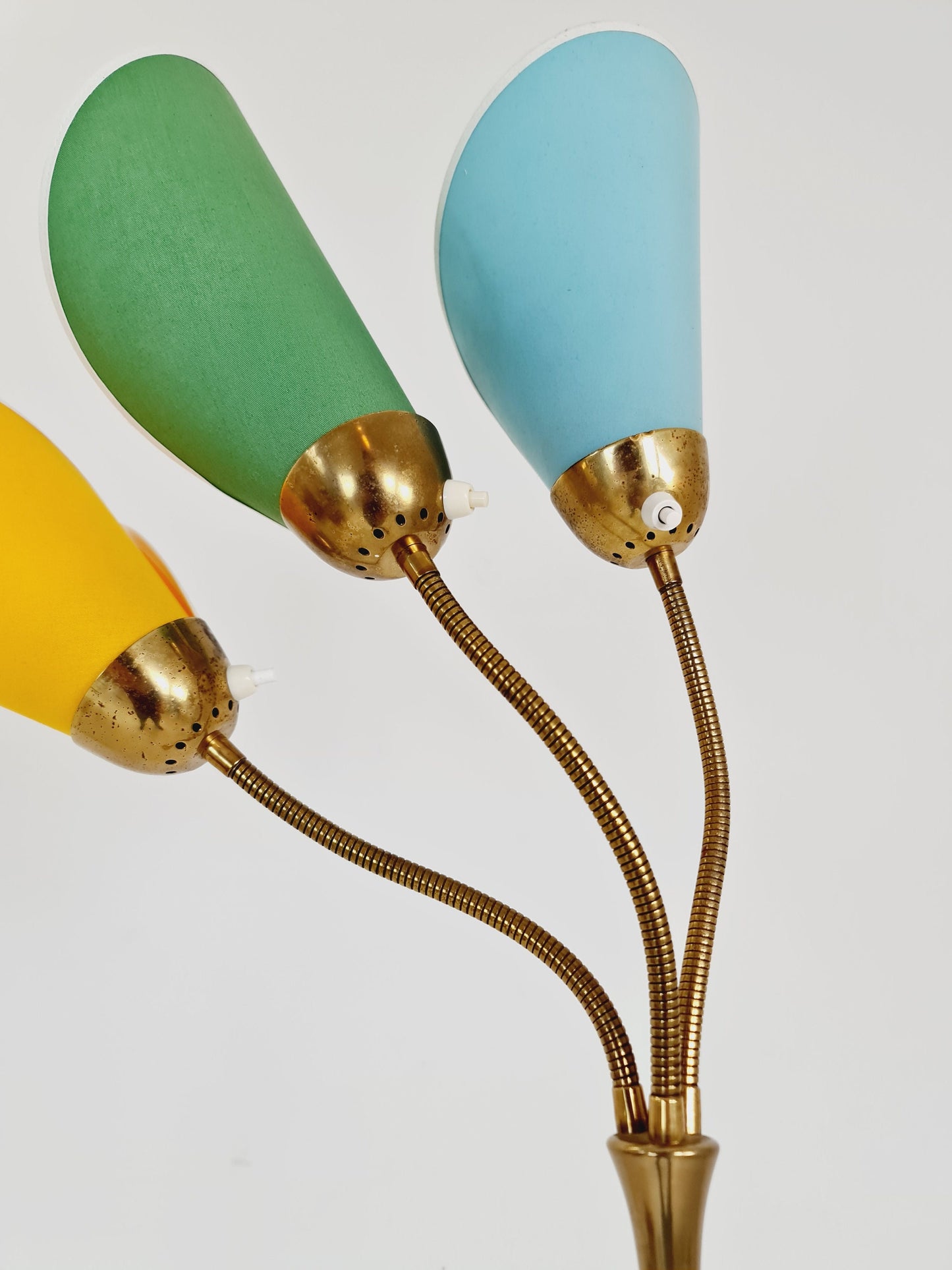 German Modern three flex arms brass floor lamp, tütenlampe, 1950s