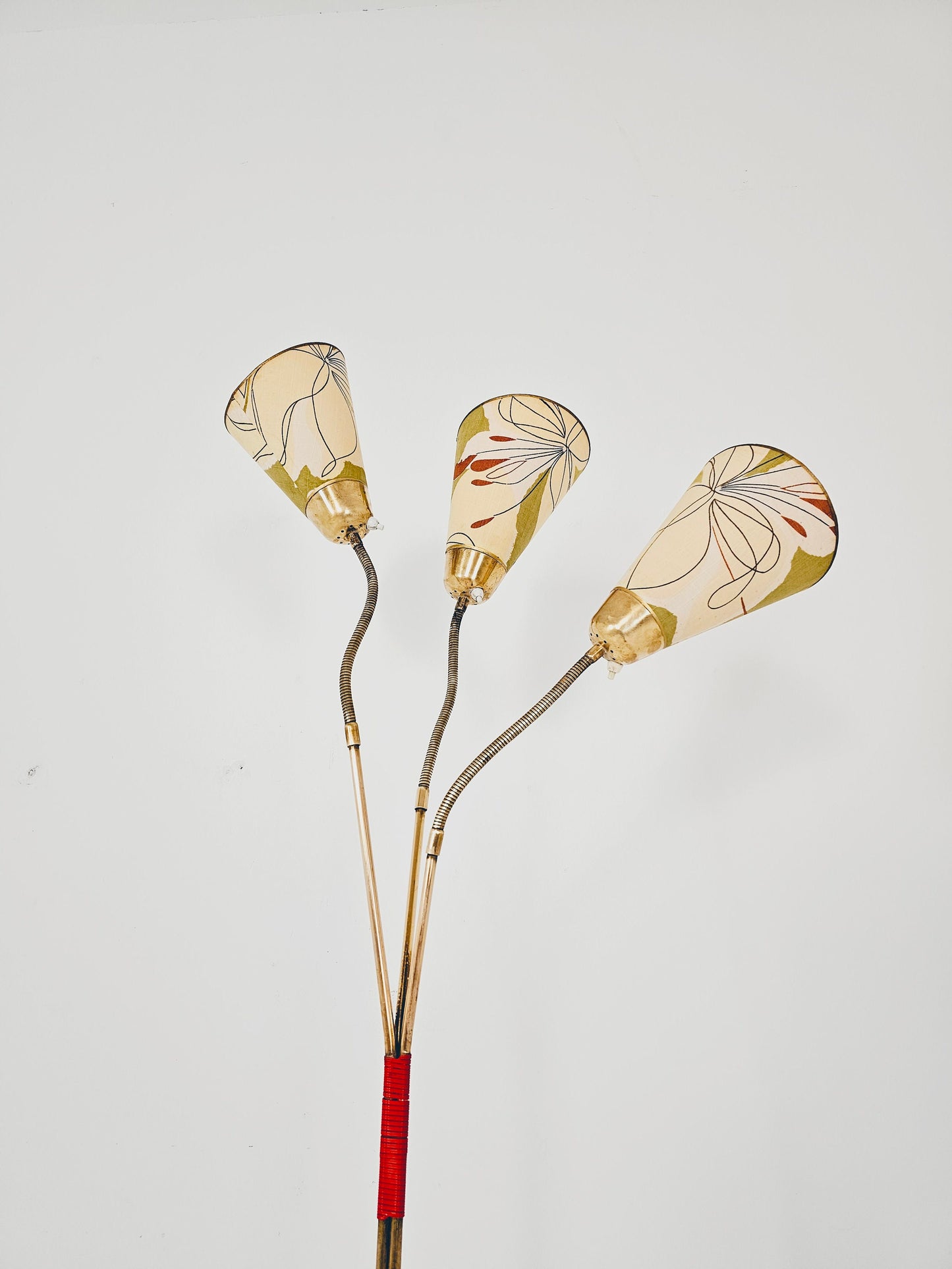 German Modern three flex arms brass floor lamp, tütenlampe, 1950s