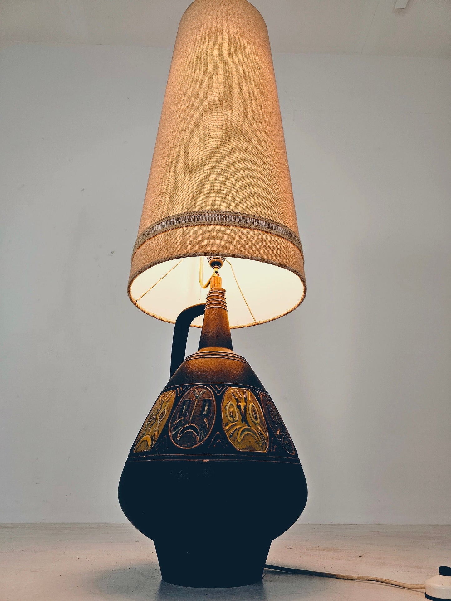 Rare German floor ceramic lamp By Hanns Welling for Cermanno, 1959