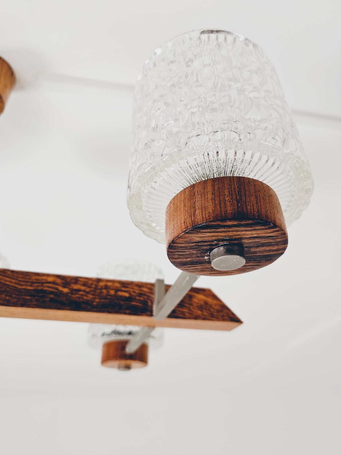 Vintage Scandinavian metal, rosewood & glass pendant lamp, 1960s