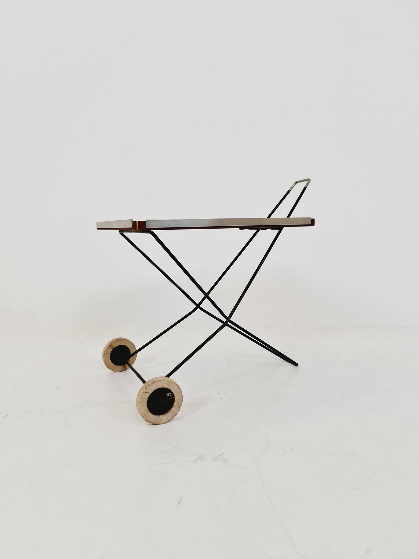 Vintage German mid century small trolley/ side table in teak & metal, 1960s