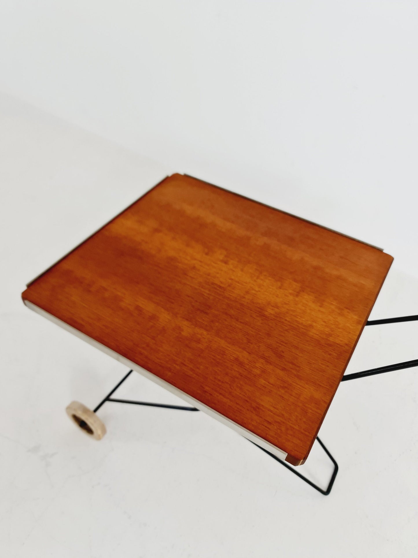 Vintage German mid century small trolley/ side table in teak & metal, 1960s