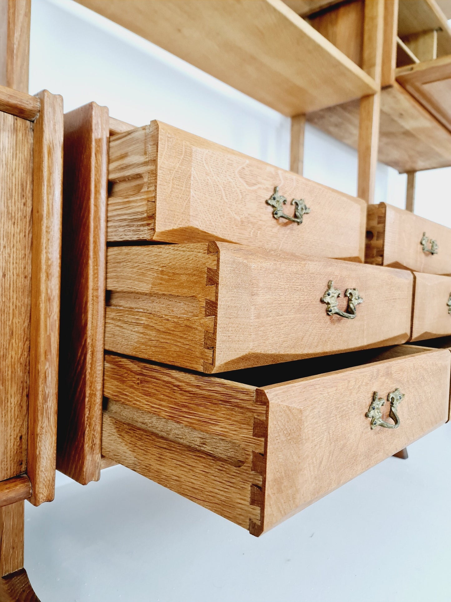 Danish solid oak room divider modular vintage library bookcase shelf-system by Henning Kjærnulf, Denmark, 1960s
