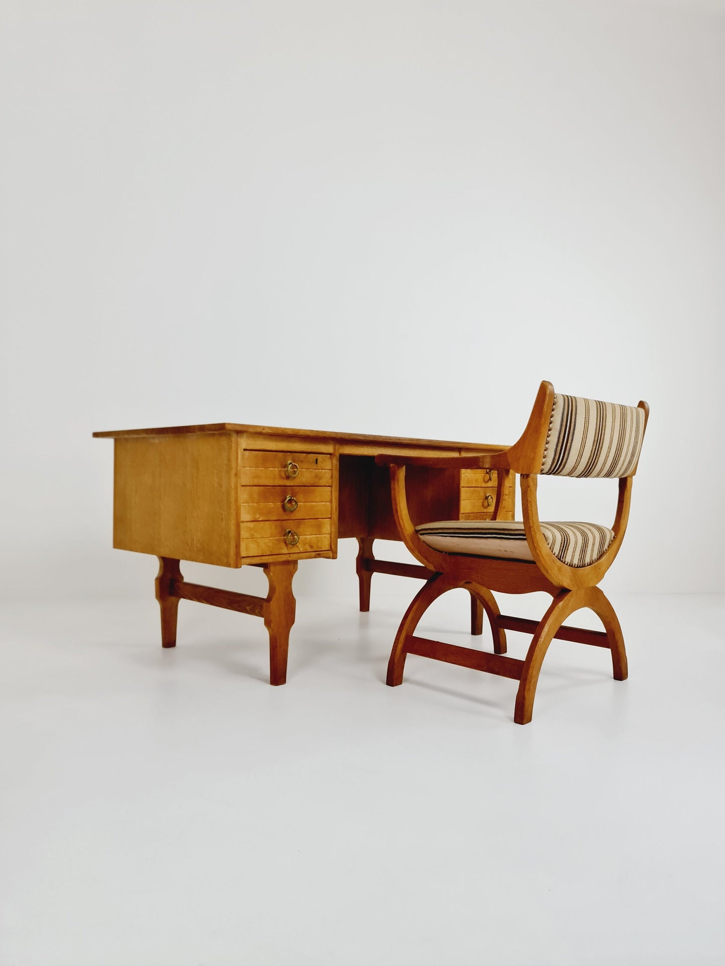 Danish vintage solid oak desk & desk chair by Henning Kjærnulf, 1960s