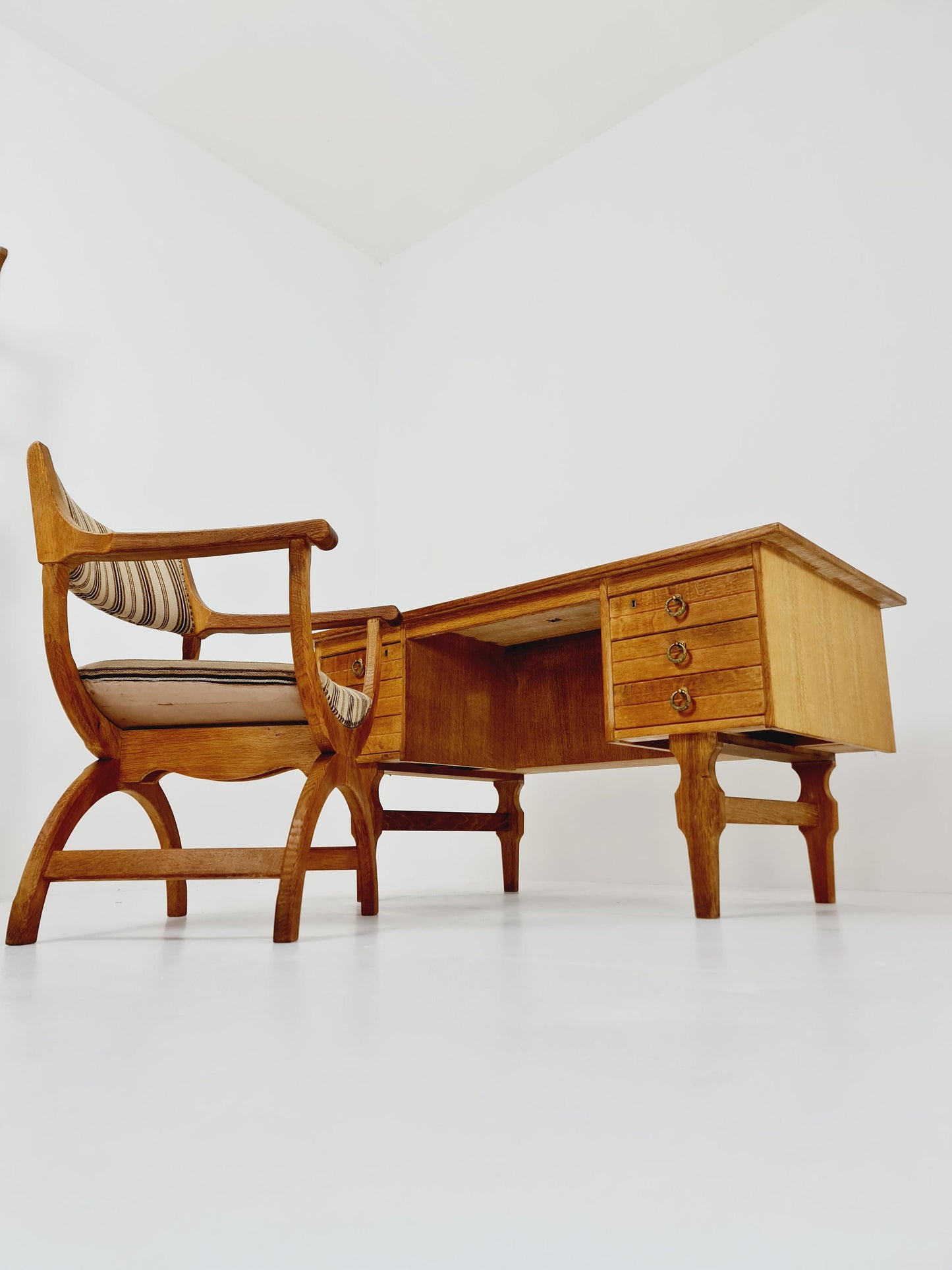 Danish vintage solid oak desk & desk chair by Henning Kjærnulf, 1960s