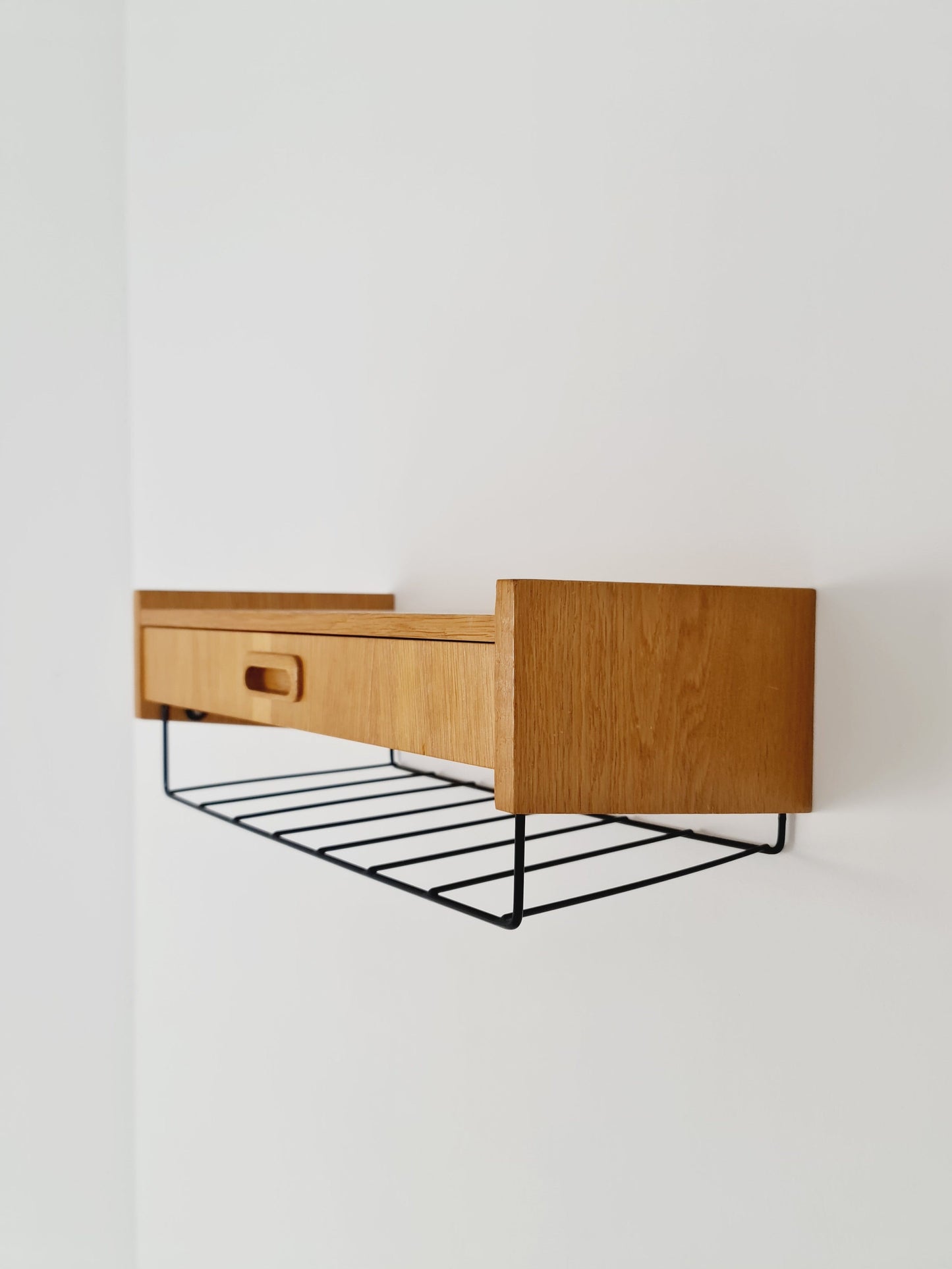 Swedish teak hanging telephone table shelf/ bedside table/ nightstand from the 60s