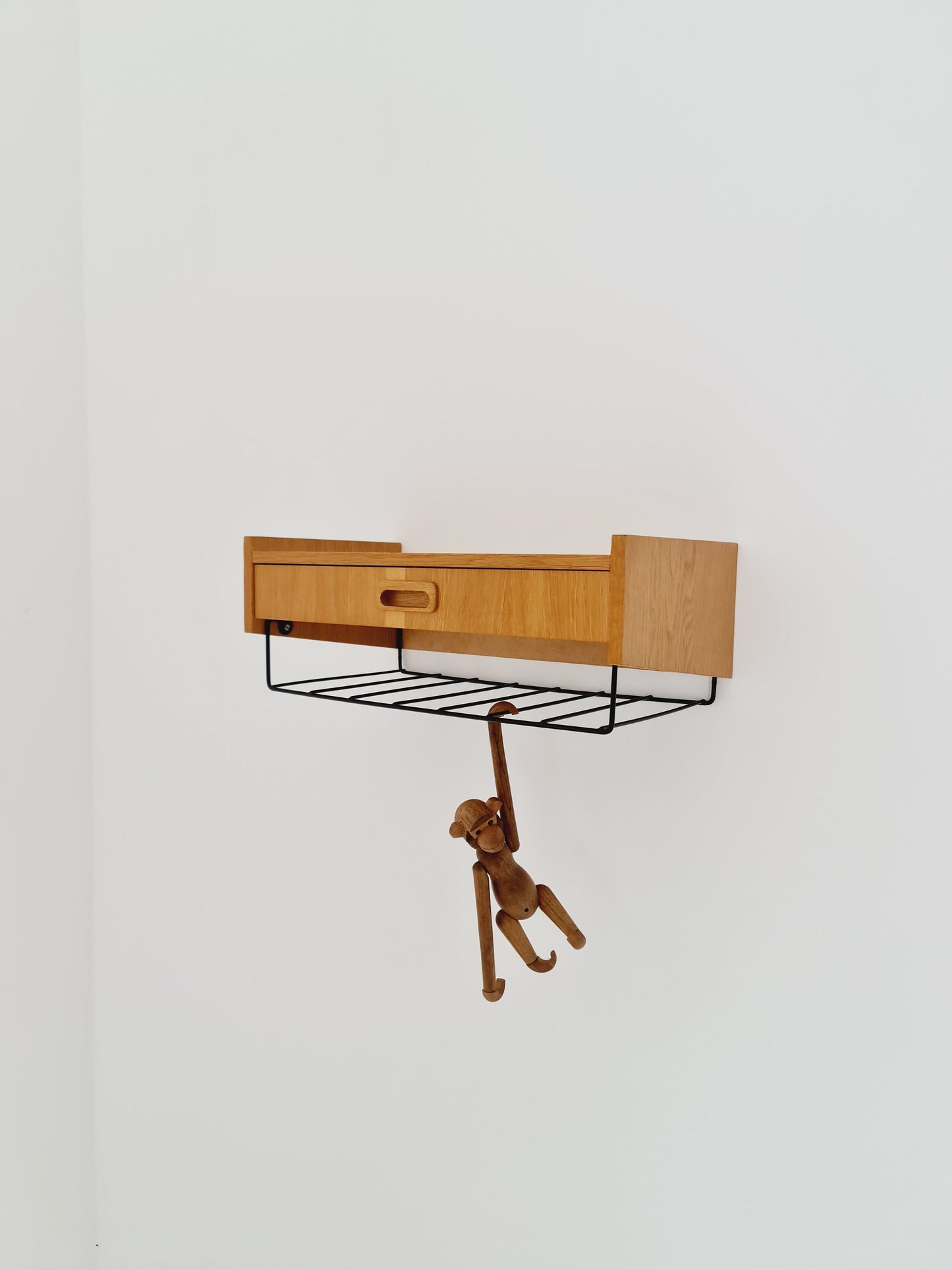 Swedish teak hanging telephone table shelf/ bedside table/ nightstand from the 60s