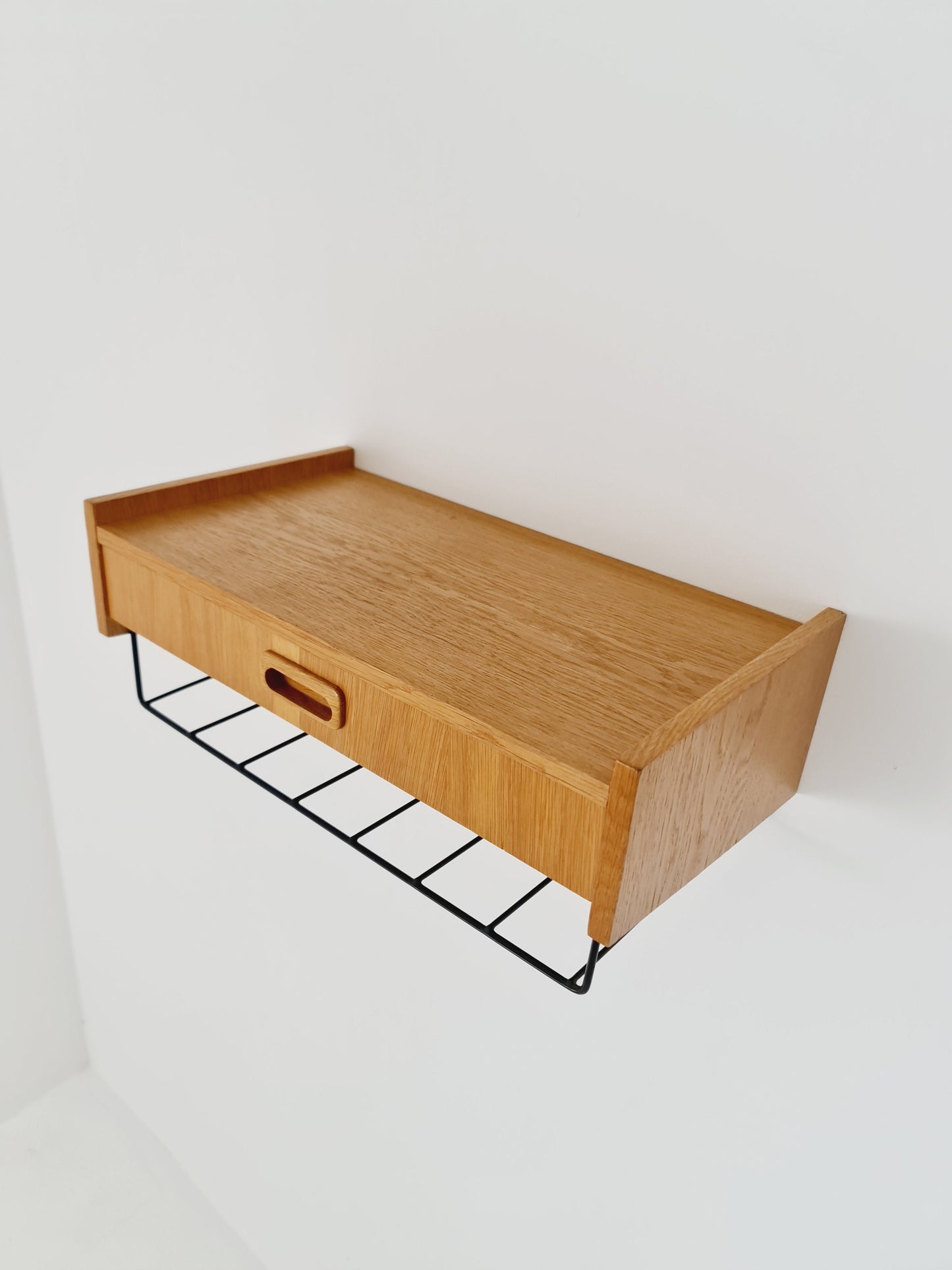 Swedish teak hanging telephone table shelf/ bedside table/ nightstand from the 60s