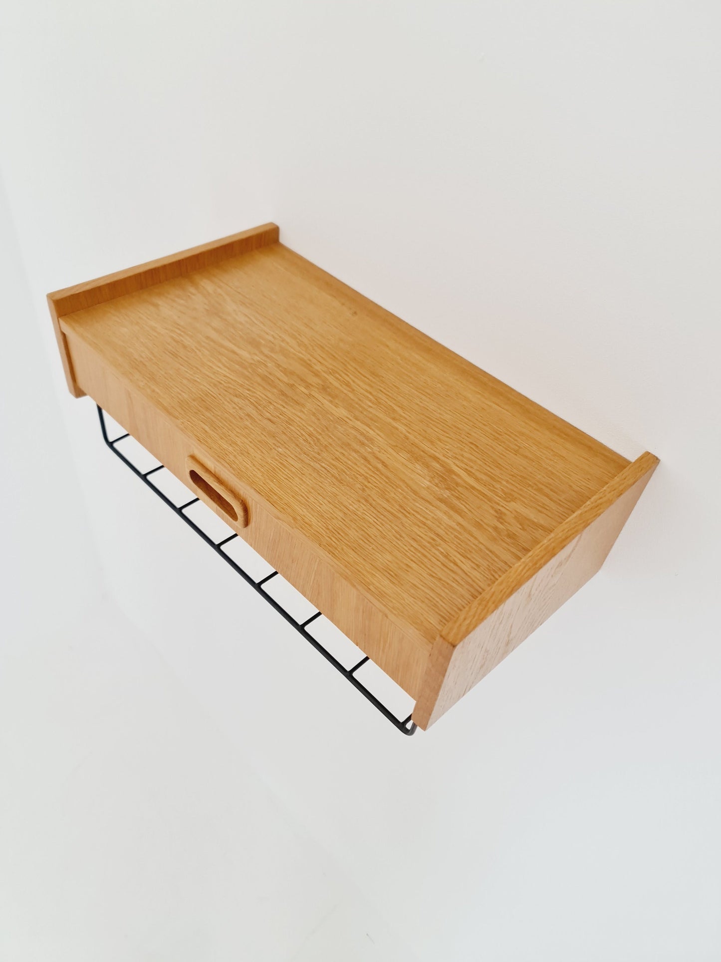 Swedish teak hanging telephone table shelf/ bedside table/ nightstand from the 60s