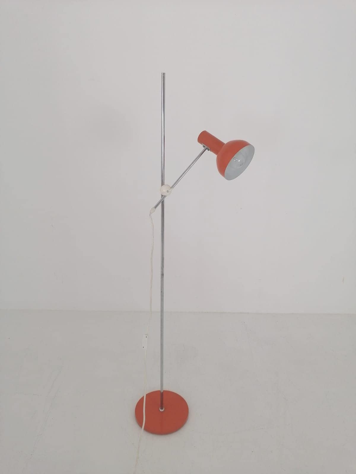 Vintage West German adjustable red chrome floor lamp industrial studio loft handle modernist minimal 1960s