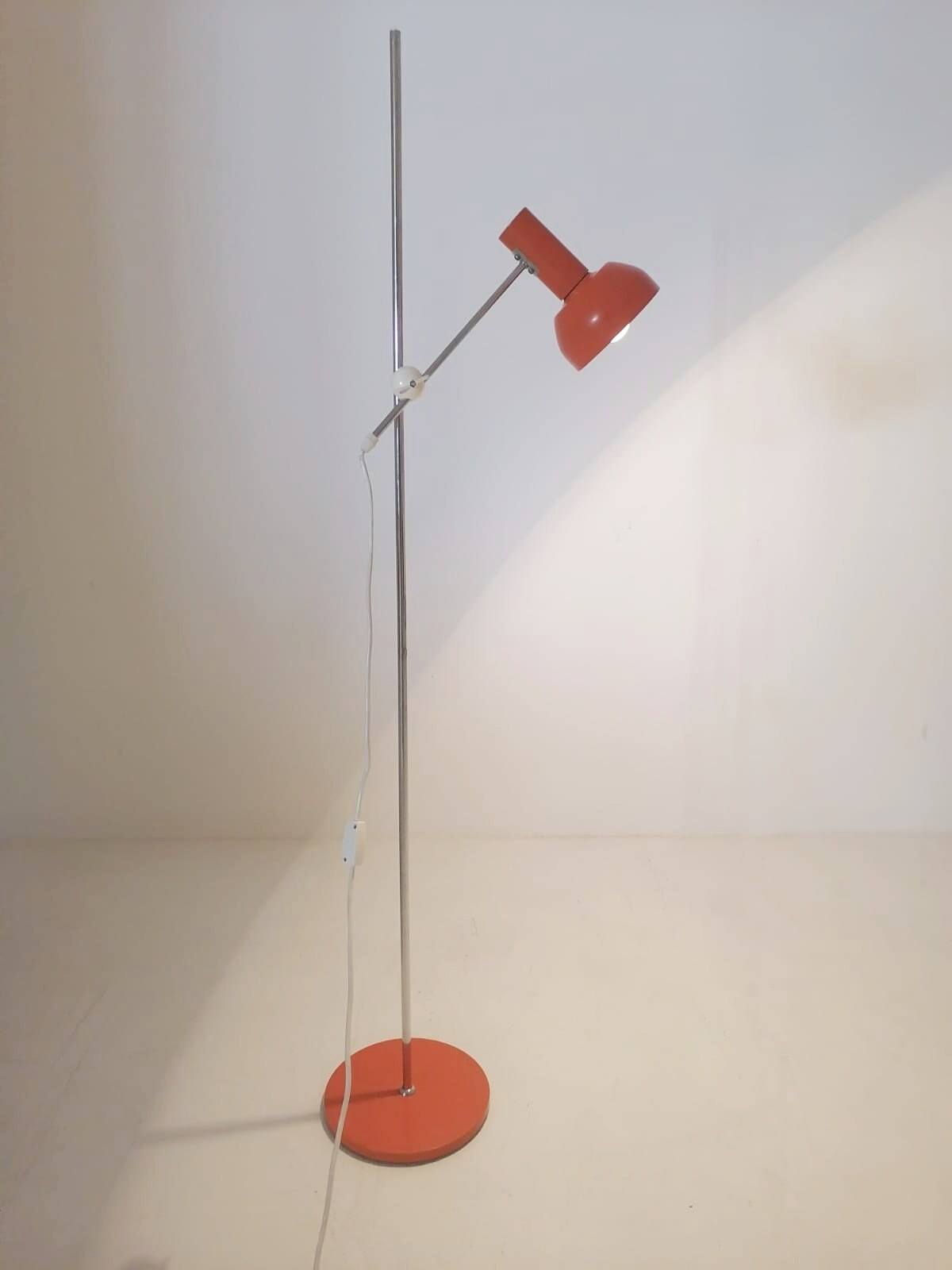 Vintage West German adjustable red chrome floor lamp industrial studio loft handle modernist minimal 1960s