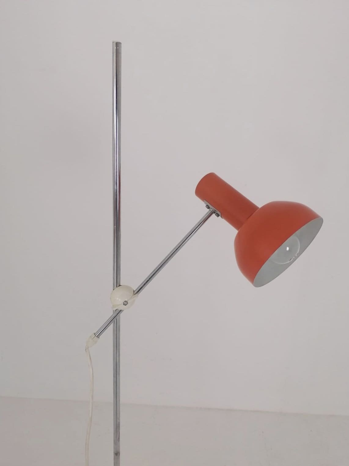 Vintage West German adjustable red chrome floor lamp industrial studio loft handle modernist minimal 1960s
