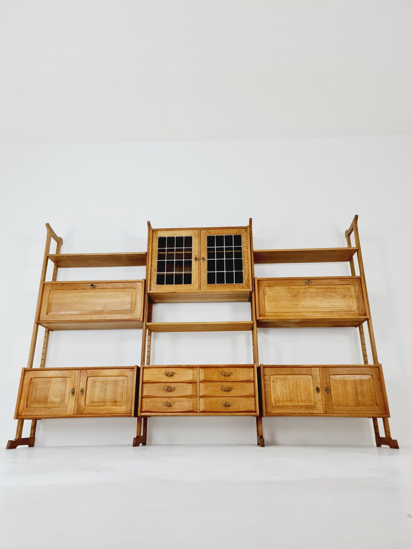 Danish solid oak room divider modular vintage library bookcase shelf-system by Henning Kjærnulf, Denmark, 1960s