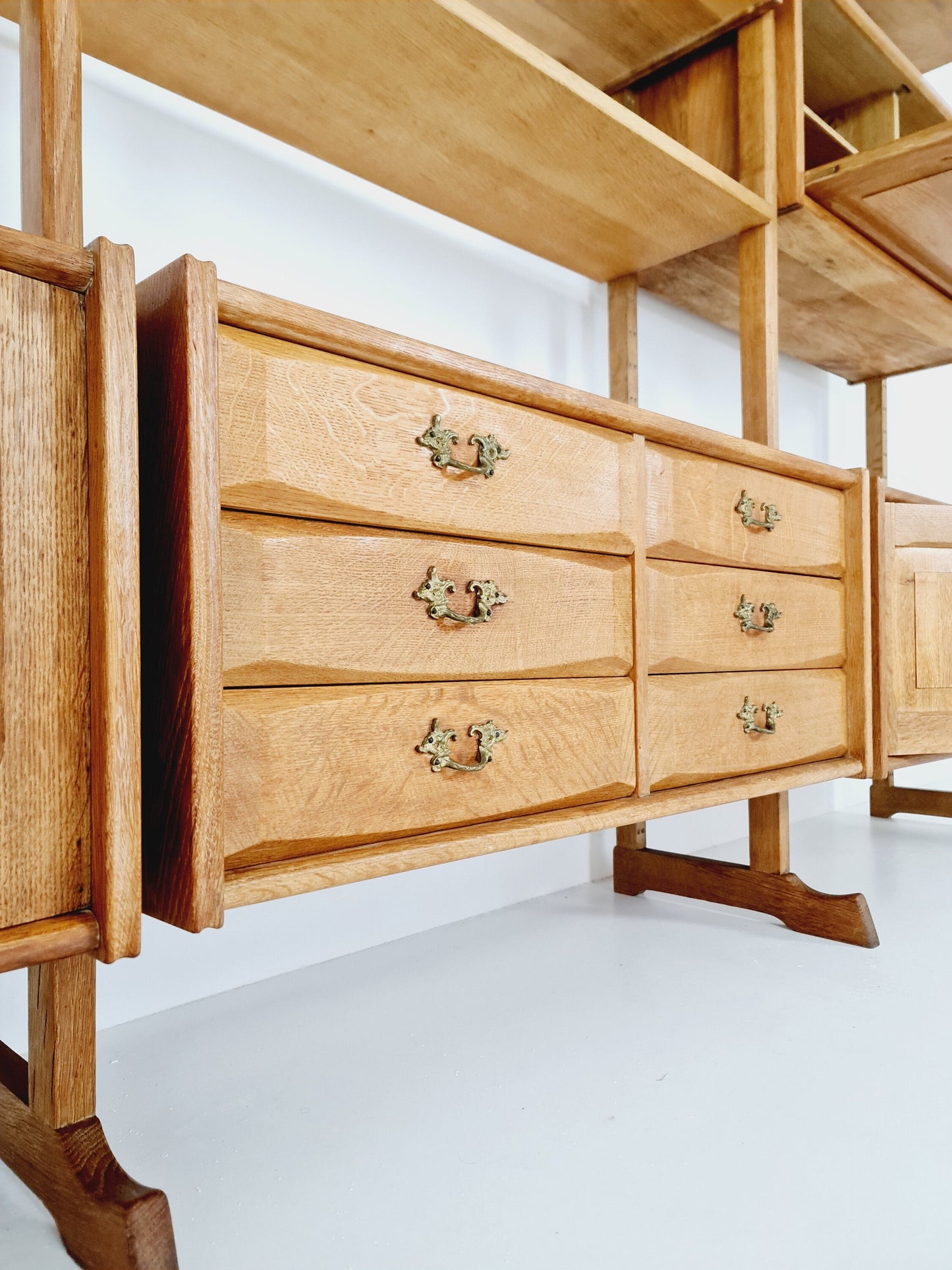 Danish solid oak room divider modular vintage library bookcase shelf-system by Henning Kjærnulf, Denmark, 1960s