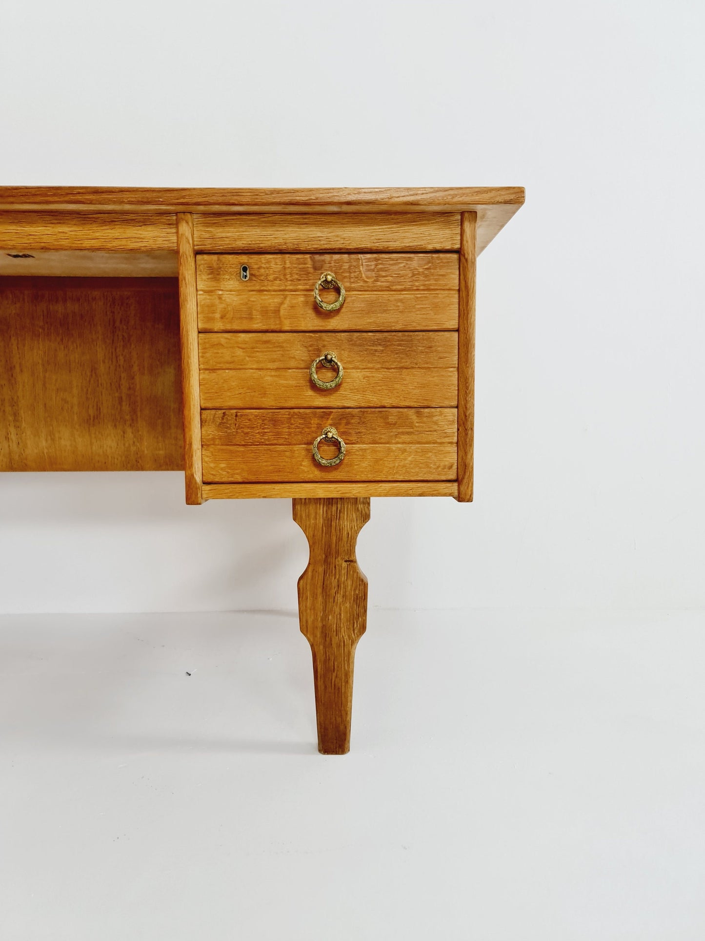 Danish vintage solid oak desk & desk chair by Henning Kjærnulf, 1960s