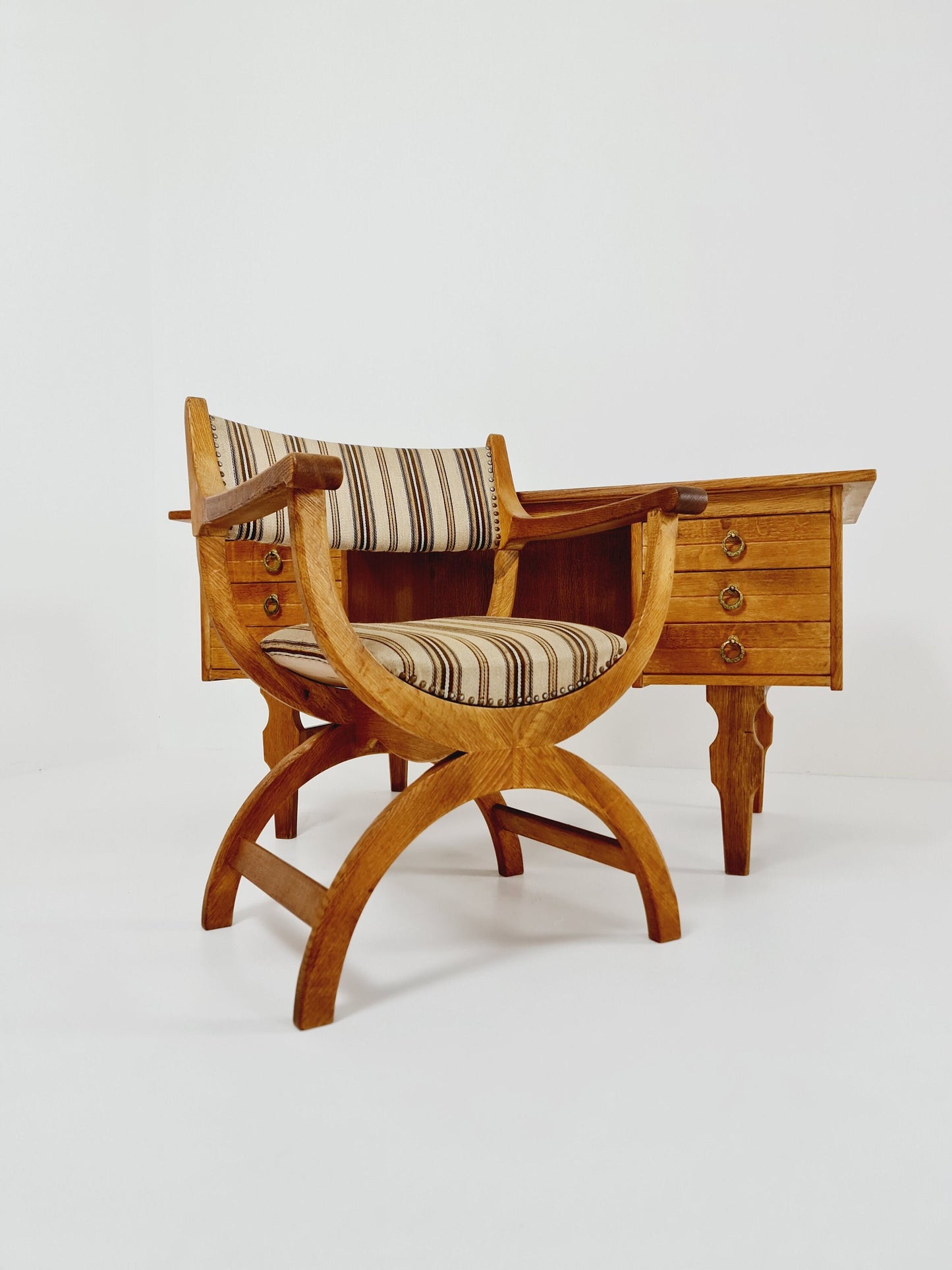 Danish vintage solid oak desk & desk chair by Henning Kjærnulf, 1960s