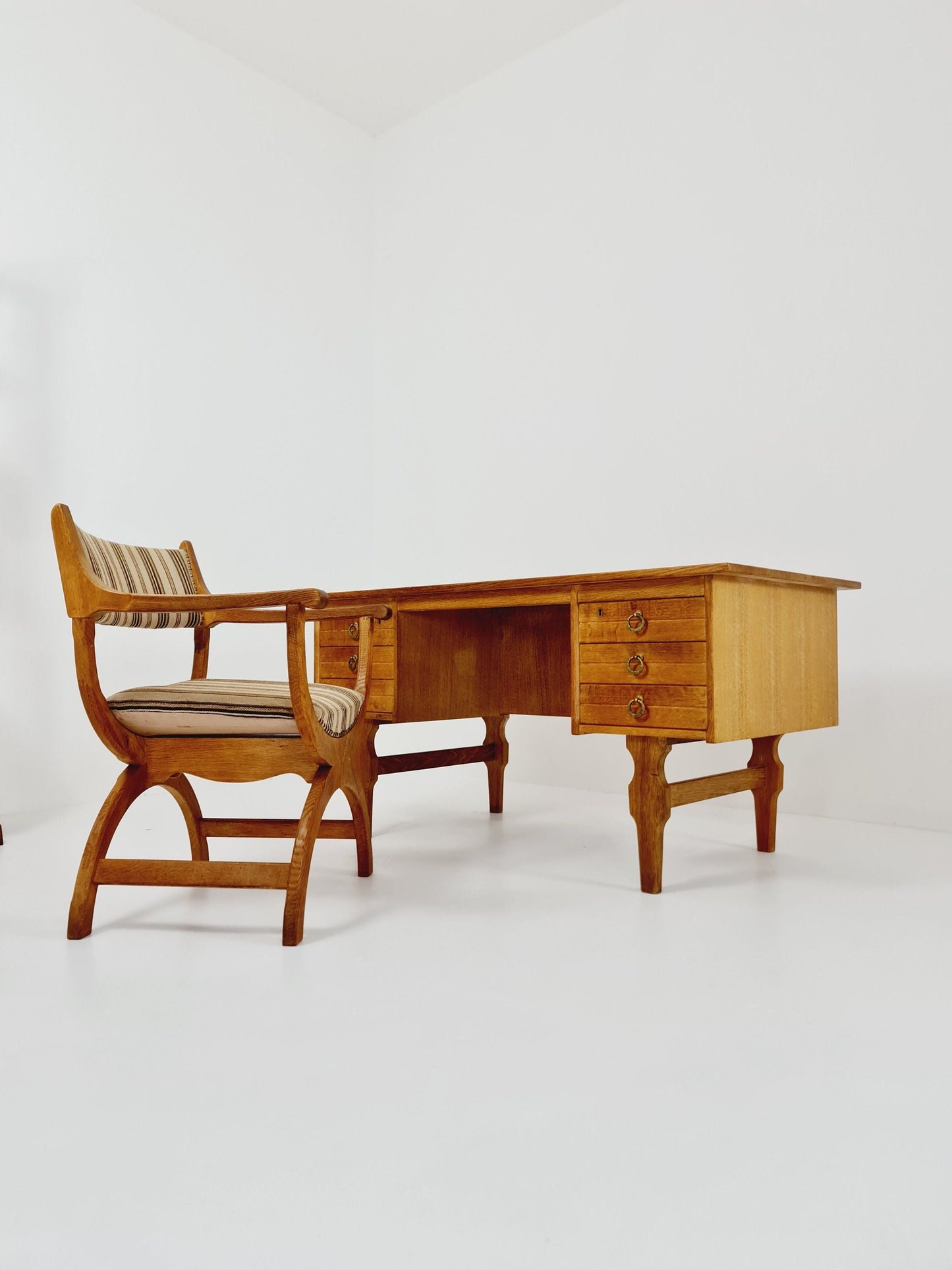 Danish vintage solid oak desk & desk chair by Henning Kjærnulf, 1960s