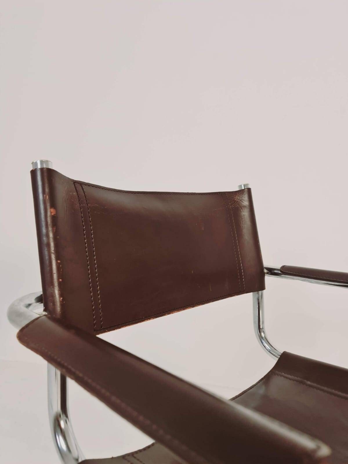 set of mid century S34 shoko braun Saddle Leather Dining Chairs by Mart Stam & Marcel Breuer italy 1980s