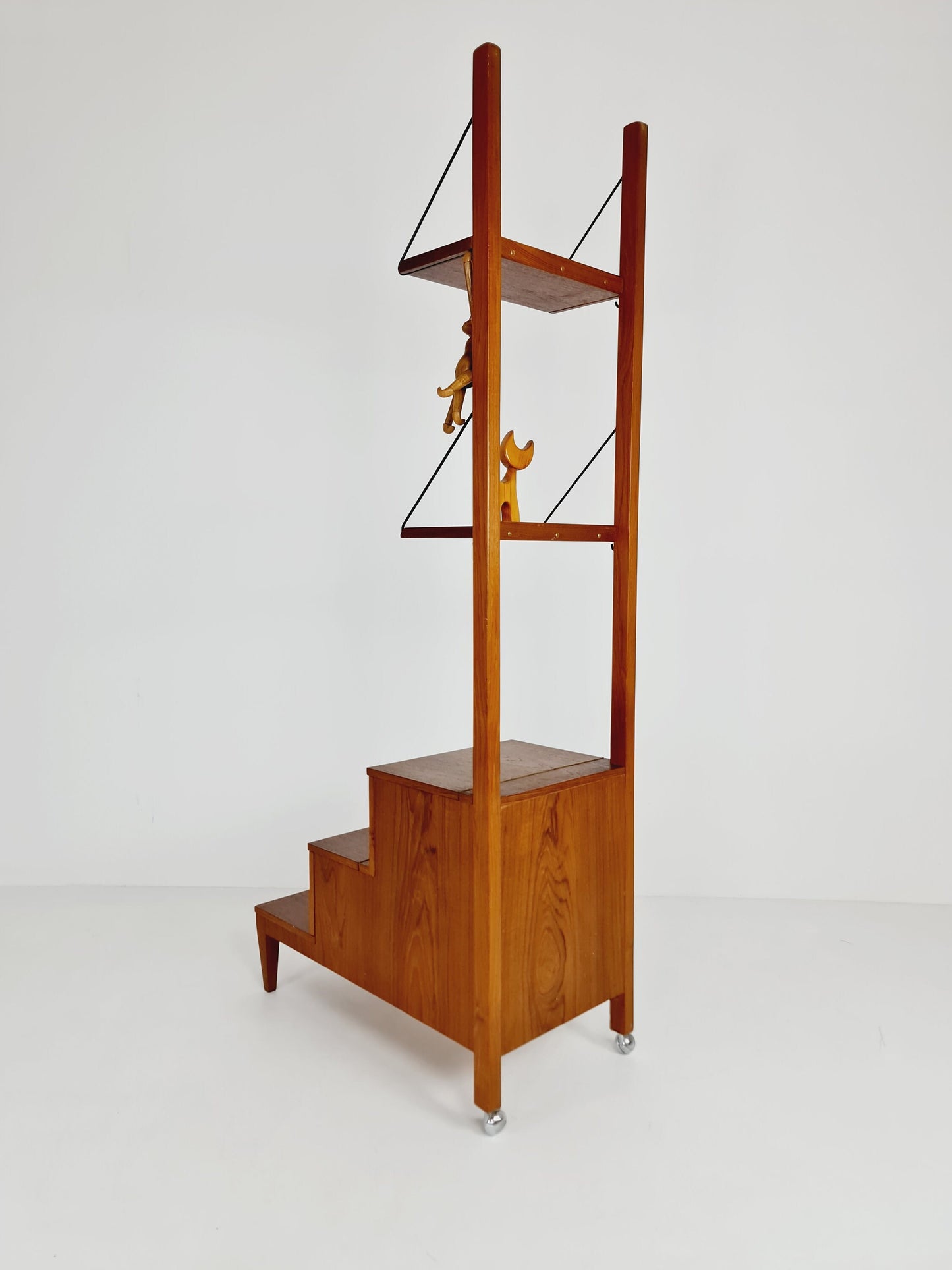 Midcentury Danish teak free standing library ladder bookshelf, 1960s