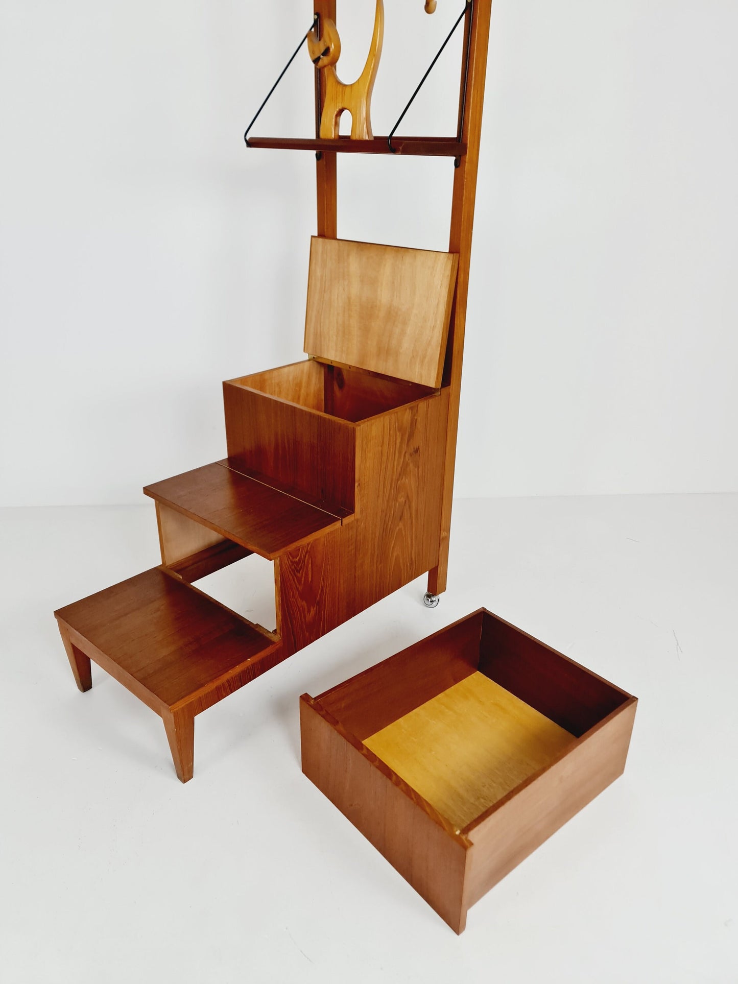 Midcentury Danish teak free standing library ladder bookshelf, 1960s