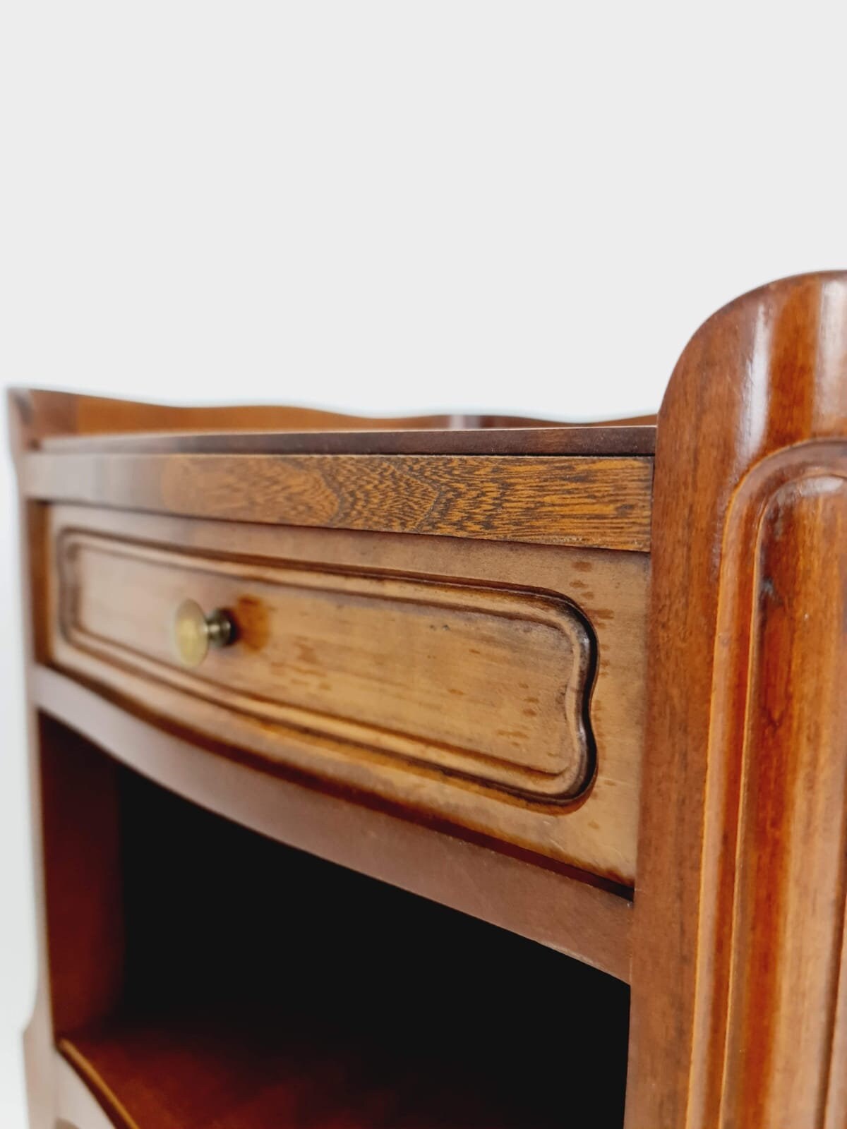 Art Deco French oak bedside table with one drawer and open shelves, armoire, 1960s