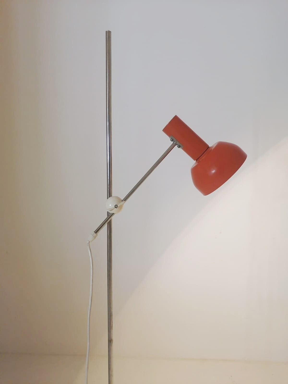 Vintage West German adjustable red chrome floor lamp industrial studio loft handle modernist minimal 1960s