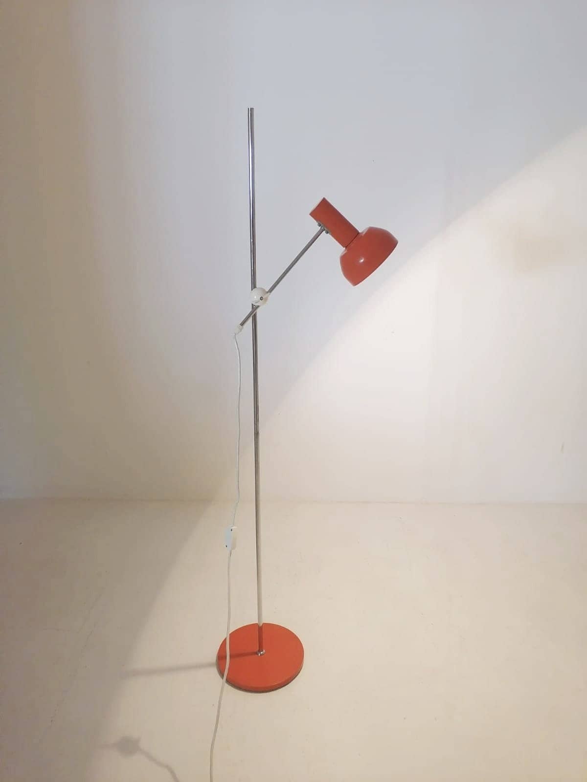 Vintage West German adjustable red chrome floor lamp industrial studio loft handle modernist minimal 1960s