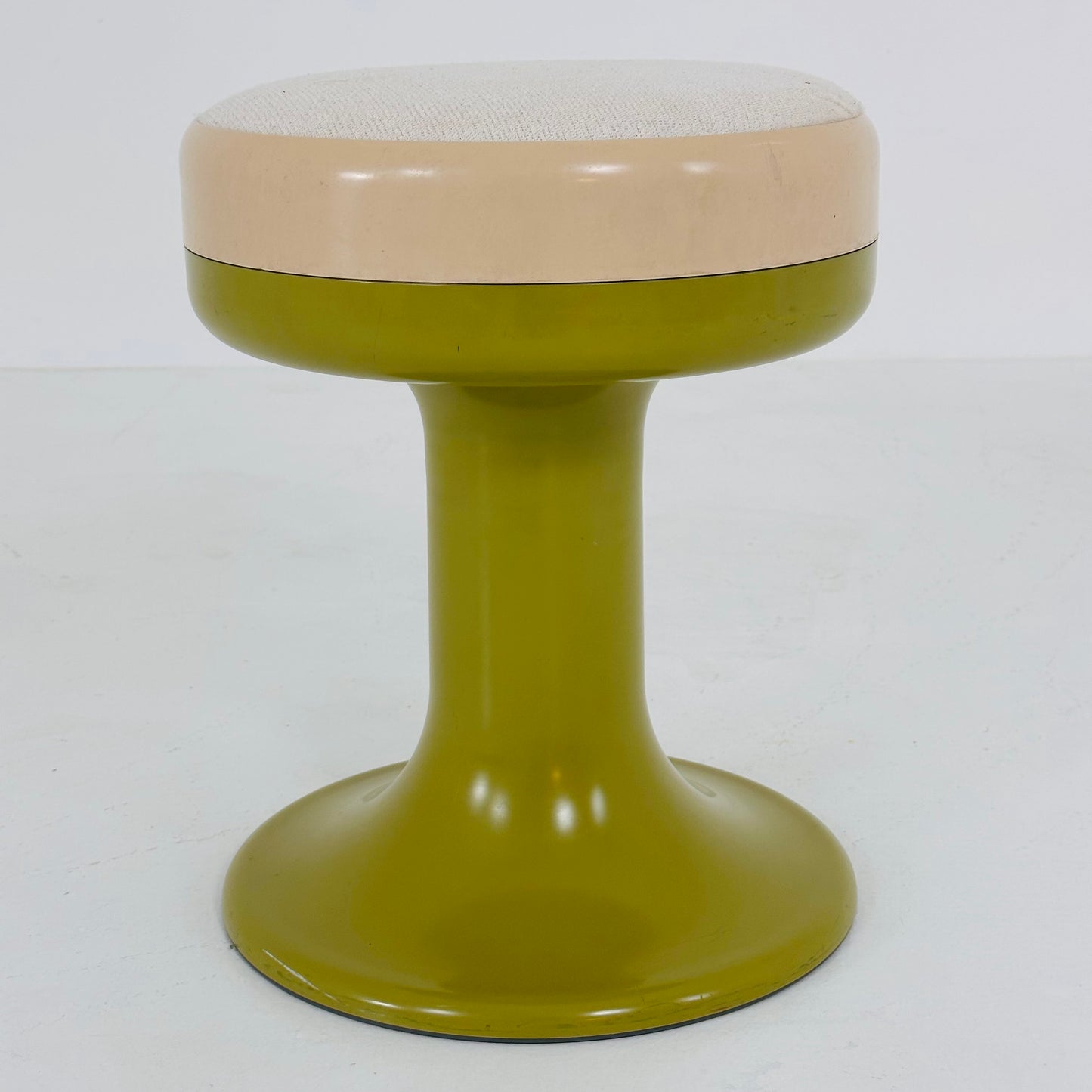 White / green vintage stool by Isoklepa - space age stool - Tulip Stool - Vintage Upholstered Plastic Stool - Germany, 1970s