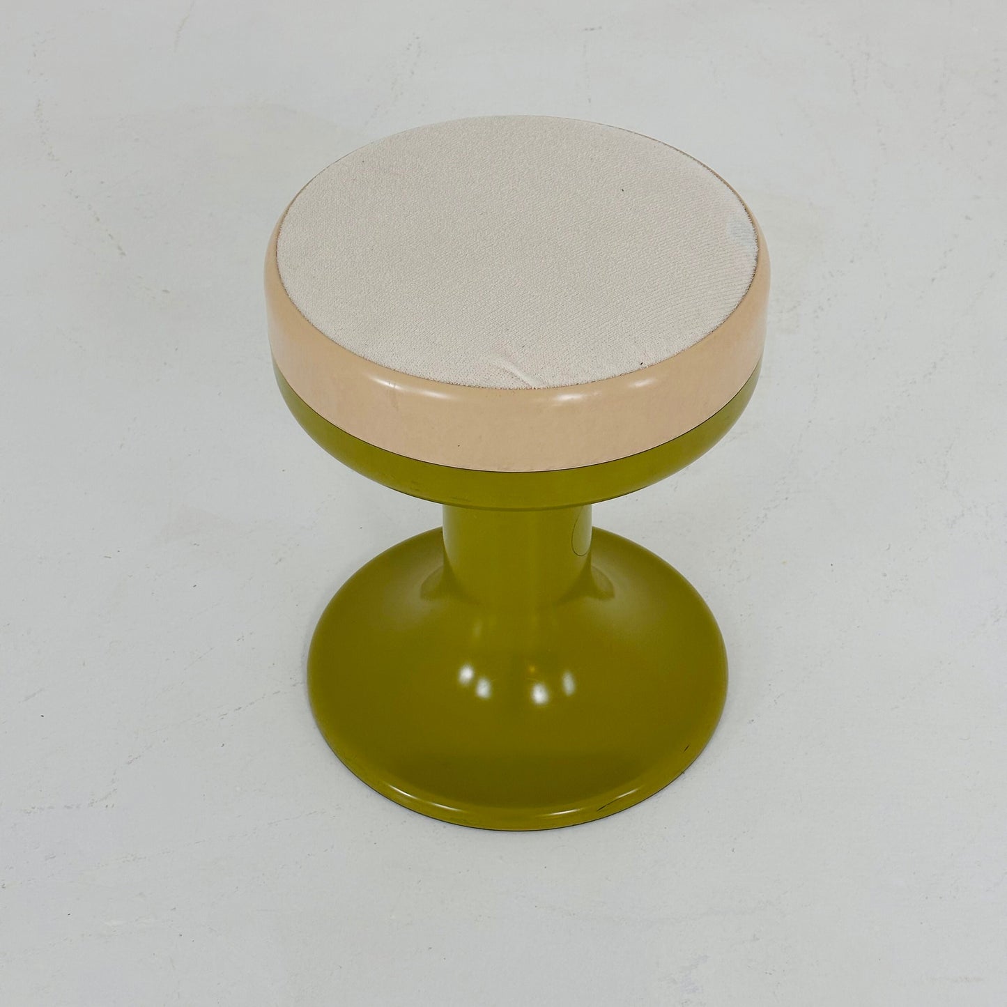 White / green vintage stool by Isoklepa - space age stool - Tulip Stool - Vintage Upholstered Plastic Stool - Germany, 1970s