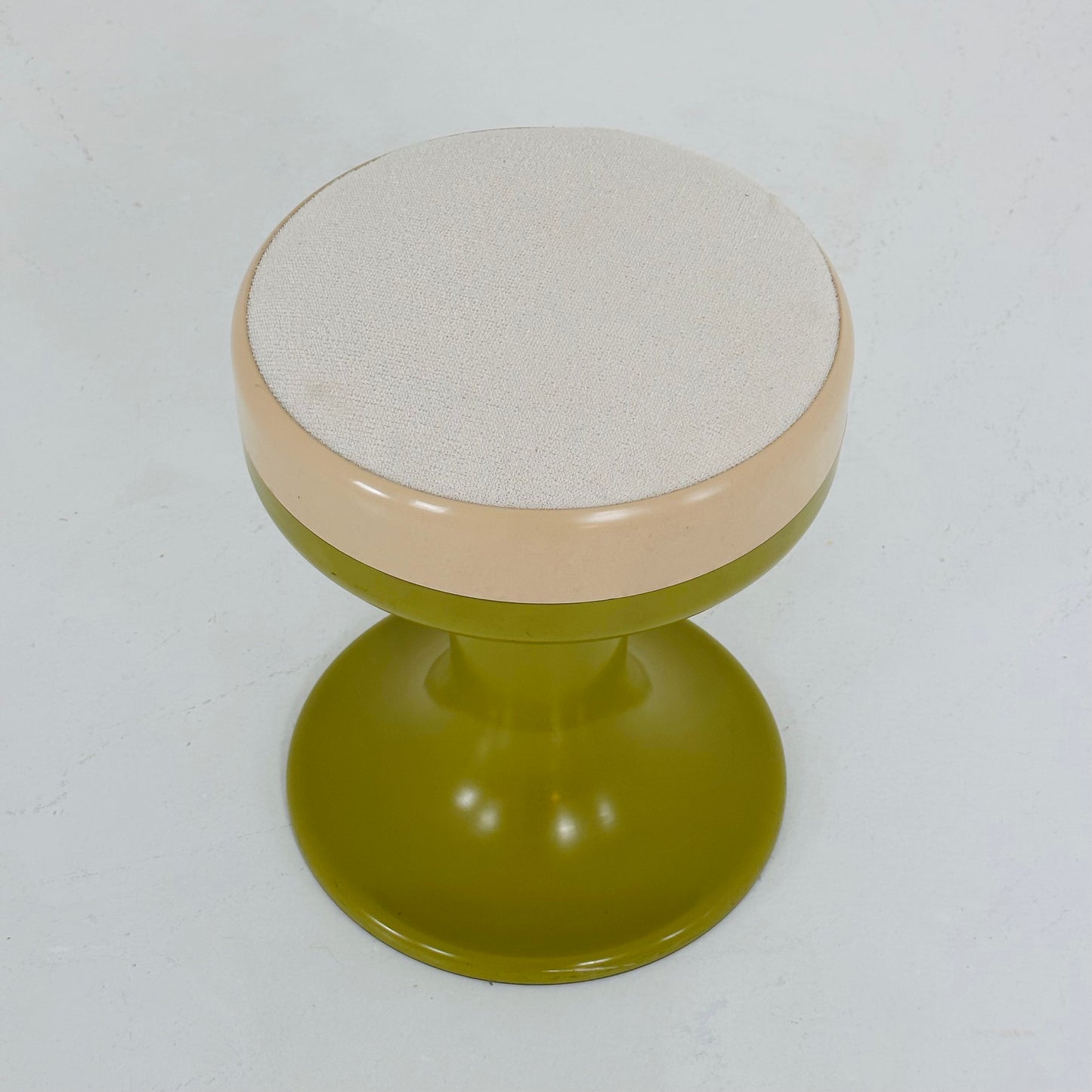 White / green vintage stool by Isoklepa - space age stool - Tulip Stool - Vintage Upholstered Plastic Stool - Germany, 1970s