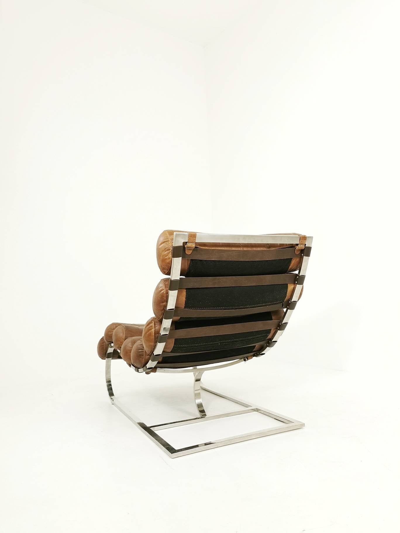 Mid Century Corona Lounge chair Colour leather and chrome, 1980s