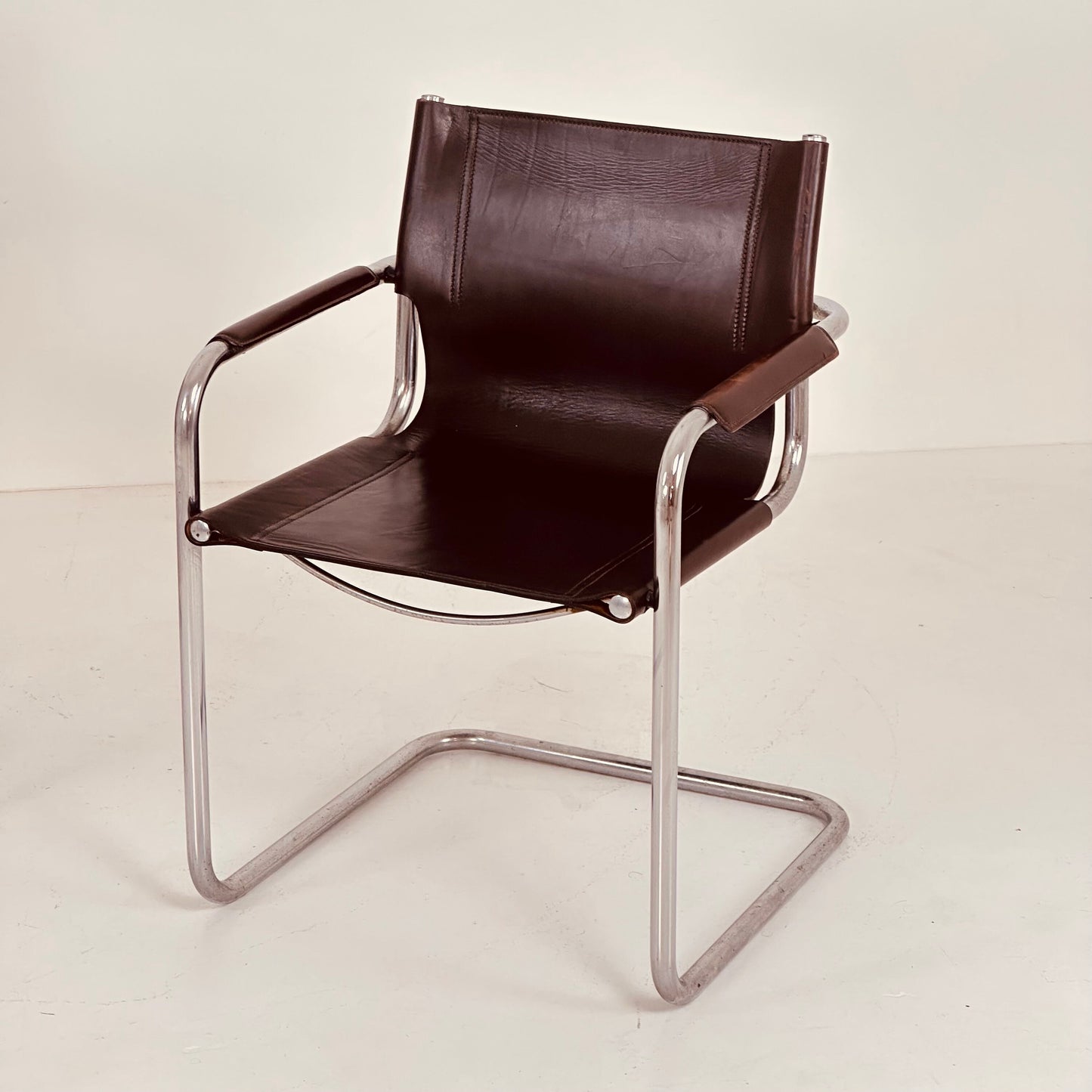 Set of 2 Matteo Grassi visitor chairs in dark brown leather 1970s Italy