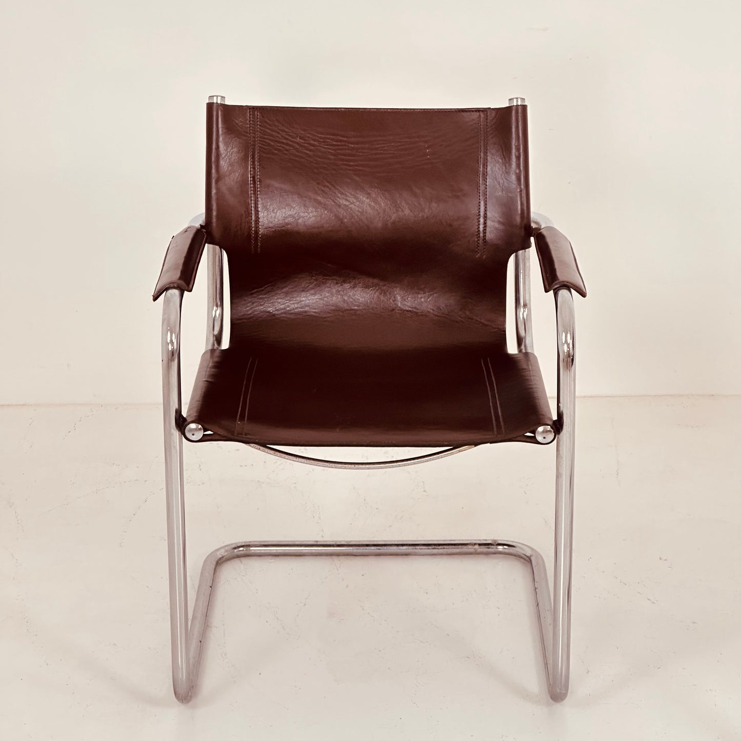 Set of 2 Matteo Grassi visitor chairs in dark brown leather 1970s Italy