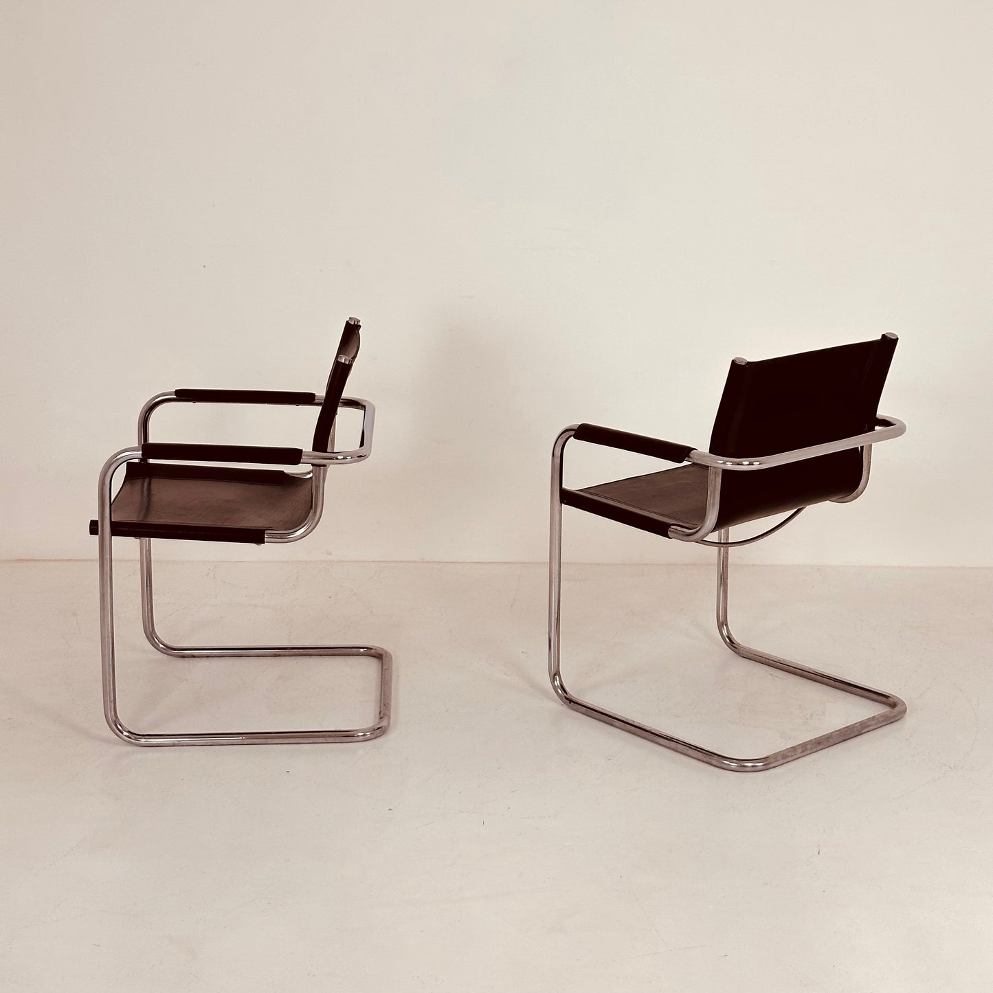 Set of 2 Matteo Grassi visitor chairs in dark brown leather 1970s Italy